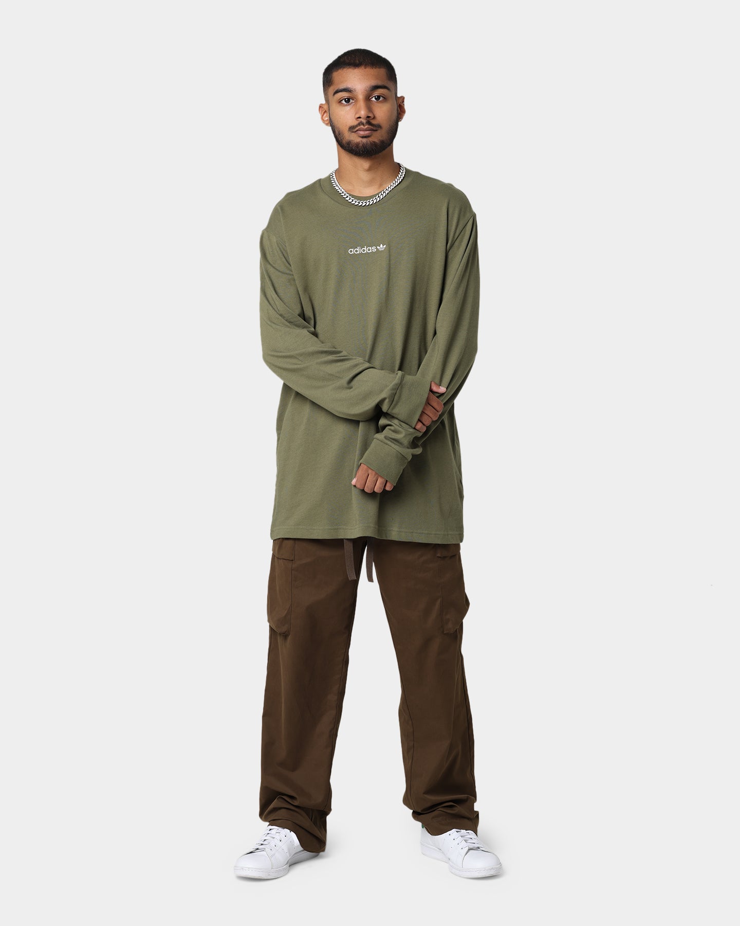 Adidas Men's Long Sleeve Graphic T-Shirt - Craft Khaki Color | Casual Streetwear & Athletic Performance Top for Running, Gym & Everyday Wear