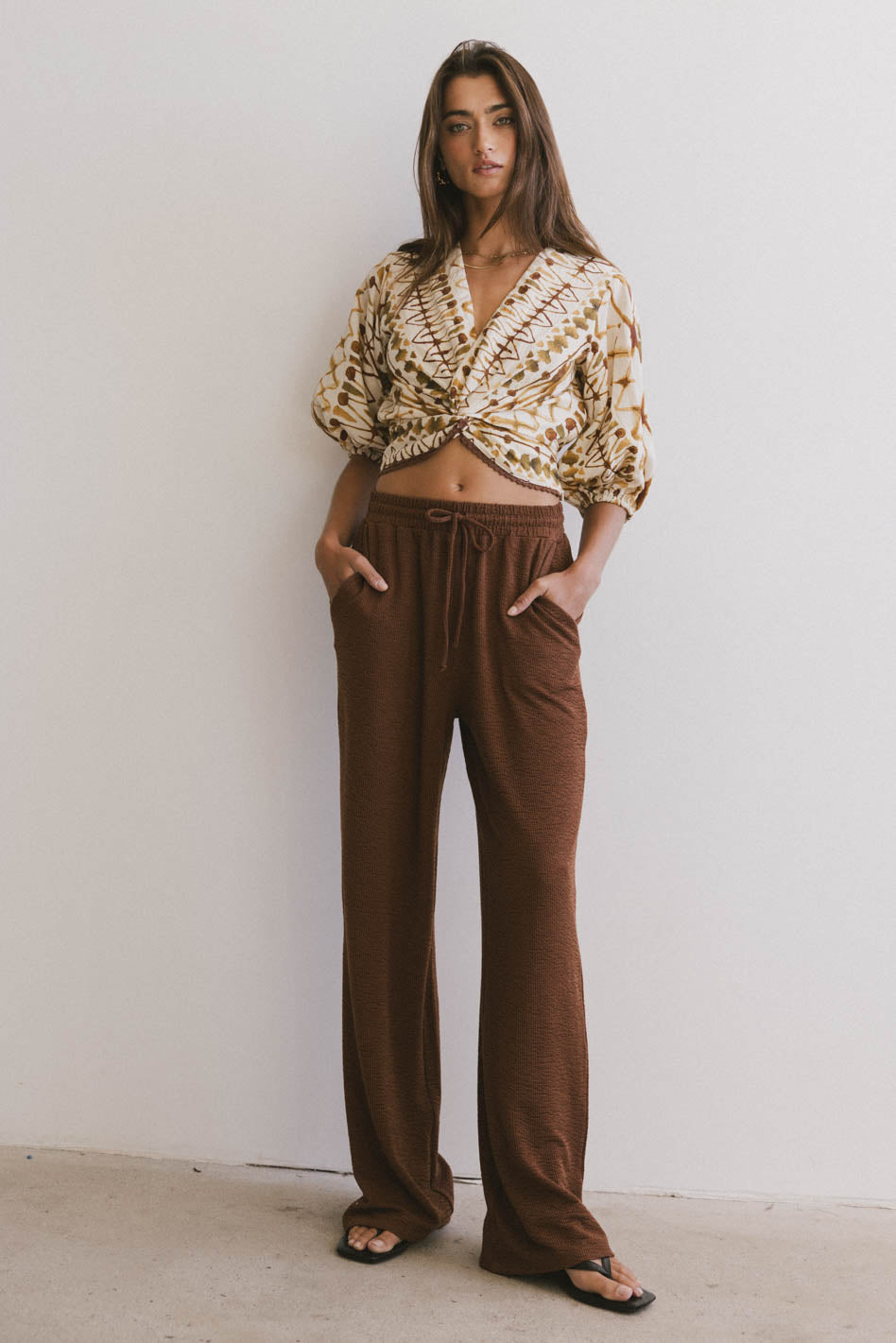 Etta Wide Leg Pants for Women - High Waisted Comfortable Terra Cotta Casual Pants - Perfect for Office, Travel and Everyday Wear