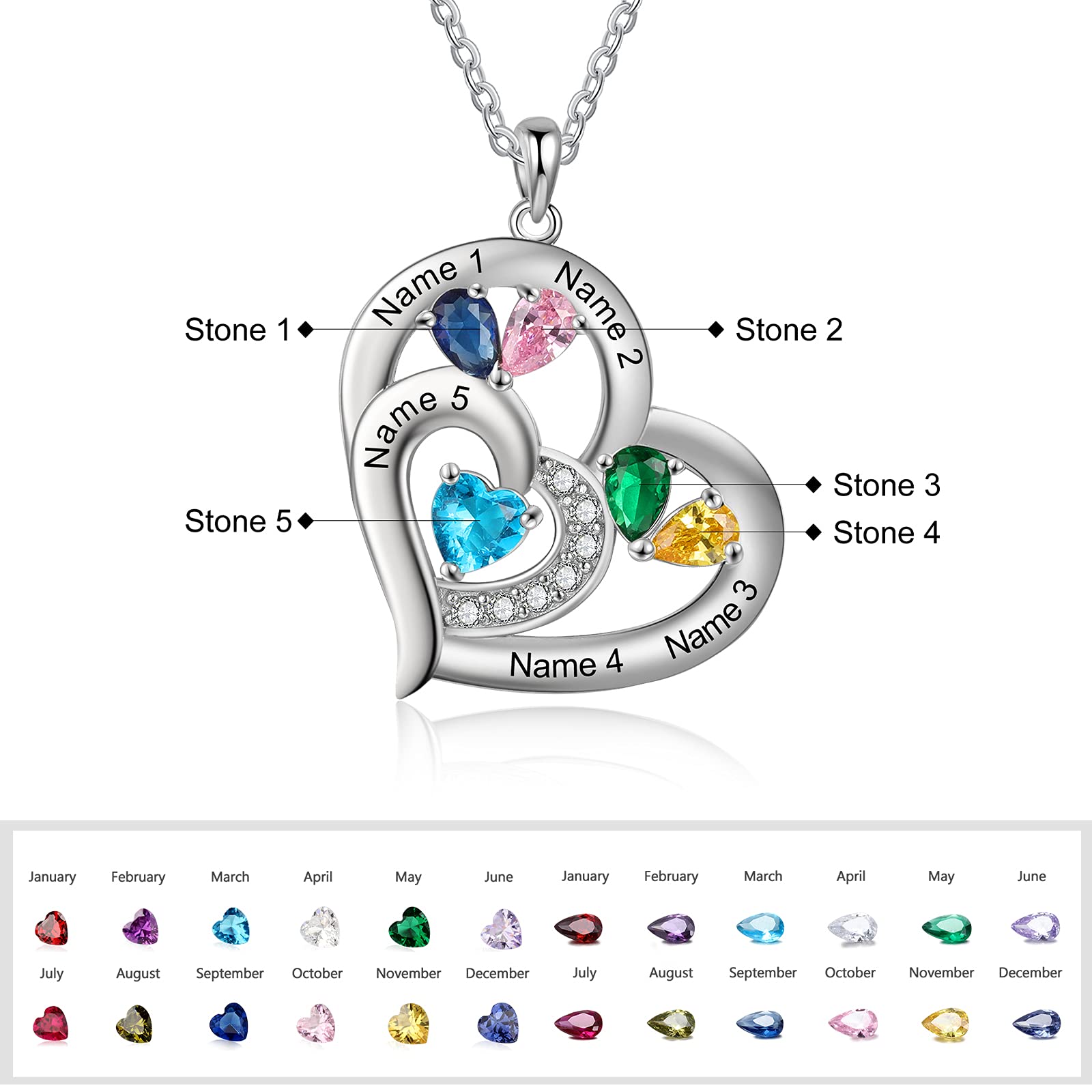 Personalized Mom Necklace with Birthstones & Names - Custom Heart Family Necklace for Women, Mother's Day Gift from Daughter | Perfect for Anniversaries, Birthdays & Special Occasions