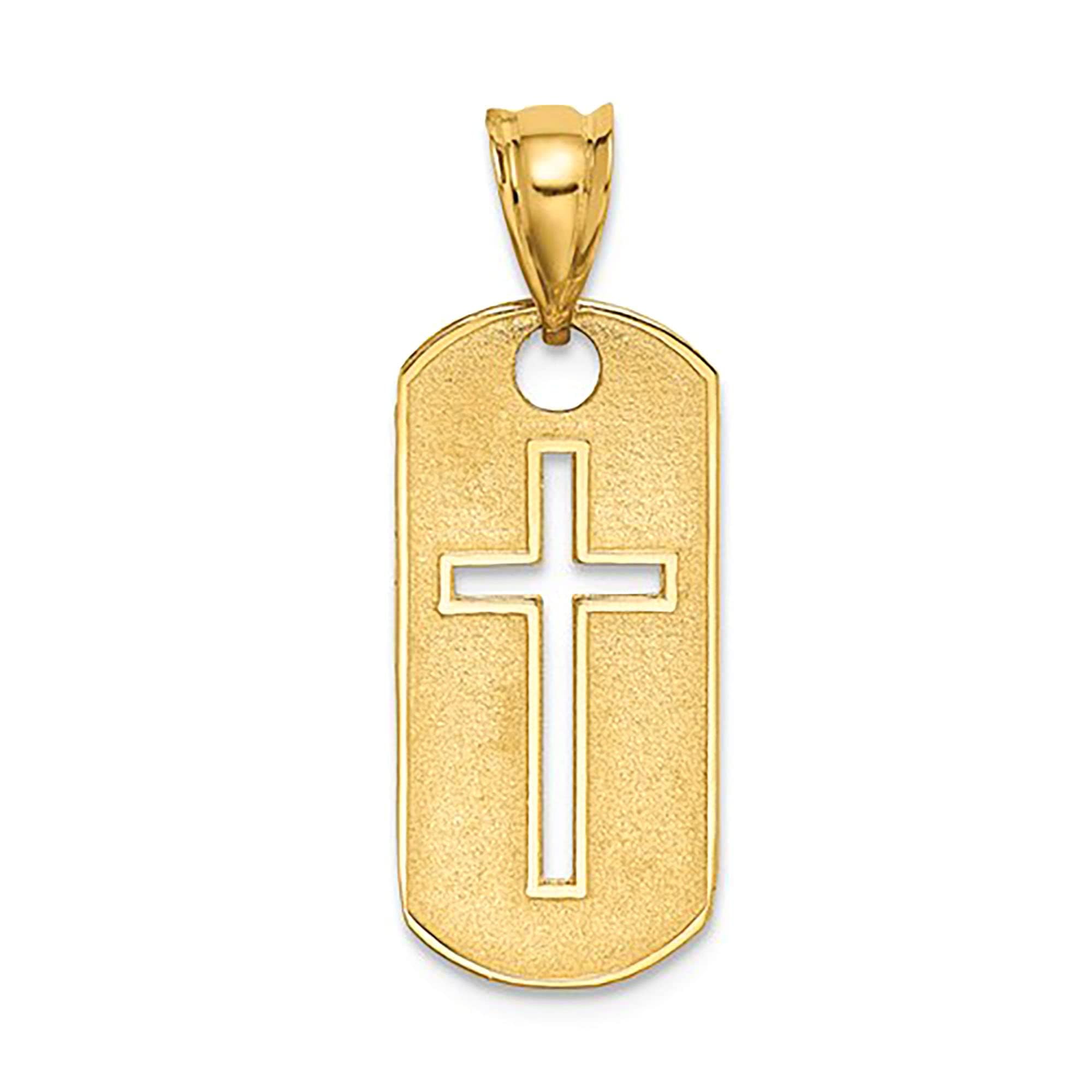 14K Yellow Gold High Polished Cross Cut-Out Pendant Dog Tag Necklace for Men & Women - Perfect for Everyday Wear, Gifts & Religious Jewelry