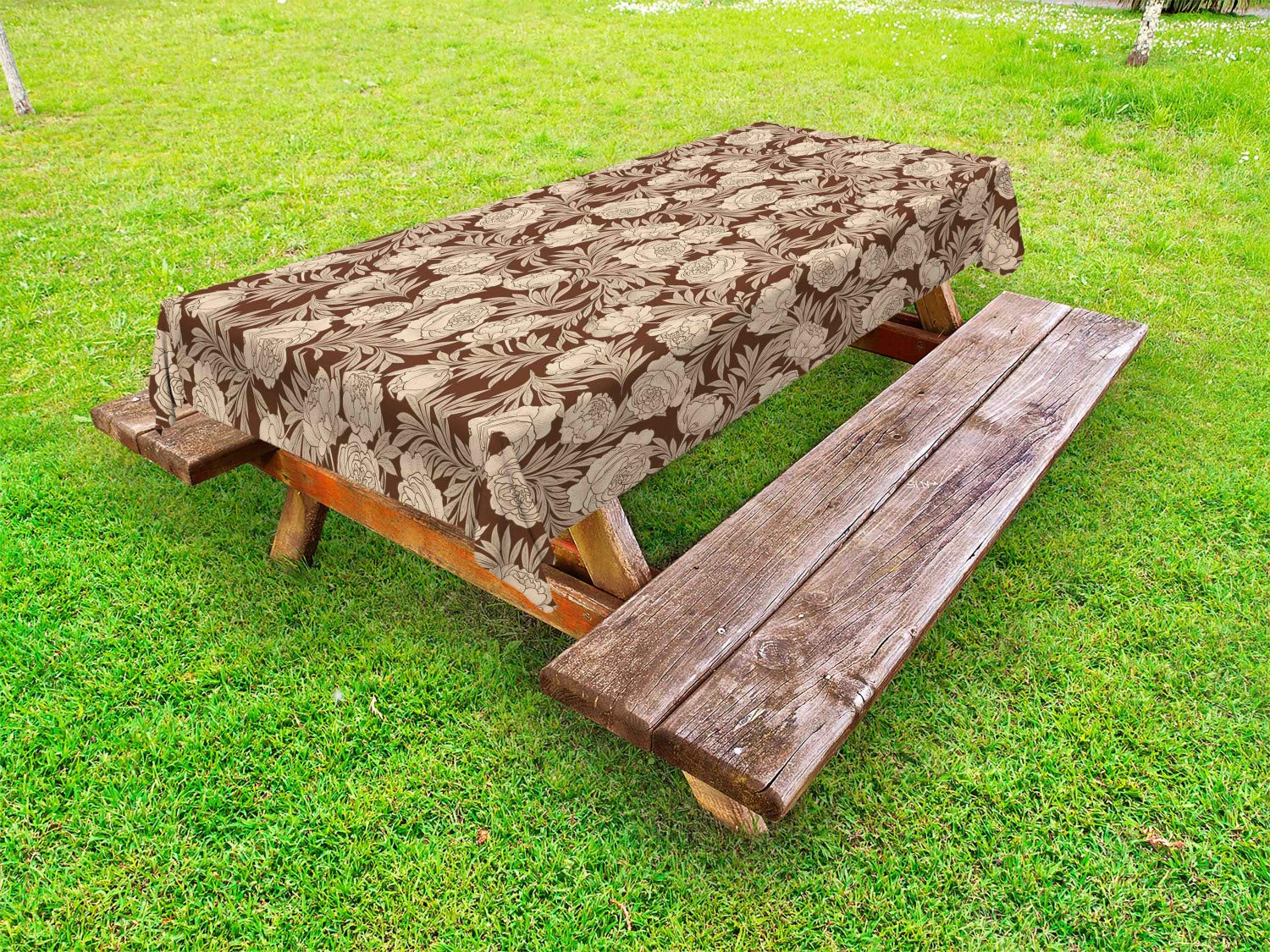 Ambesonne Vintage Floral Tablecloth - Romantic Rose Bouquet Design, Washable Outdoor Picnic Table Cover 58x84 Inches, Brown Beige for Valentine's Day, Garden Party & Spring Decorations