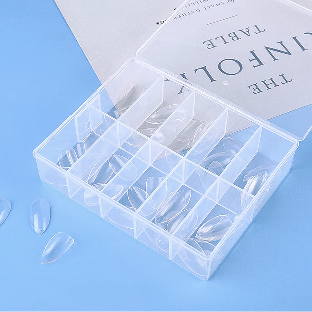 2 Pack Clear Acrylic Nail Art Organizer Case with Lid & Dividers - Transparent Nail Charms Storage Box for False Nails, Rhinestones & Nail Tools - Perfect for Salon, Travel & Home Nail Art Organization