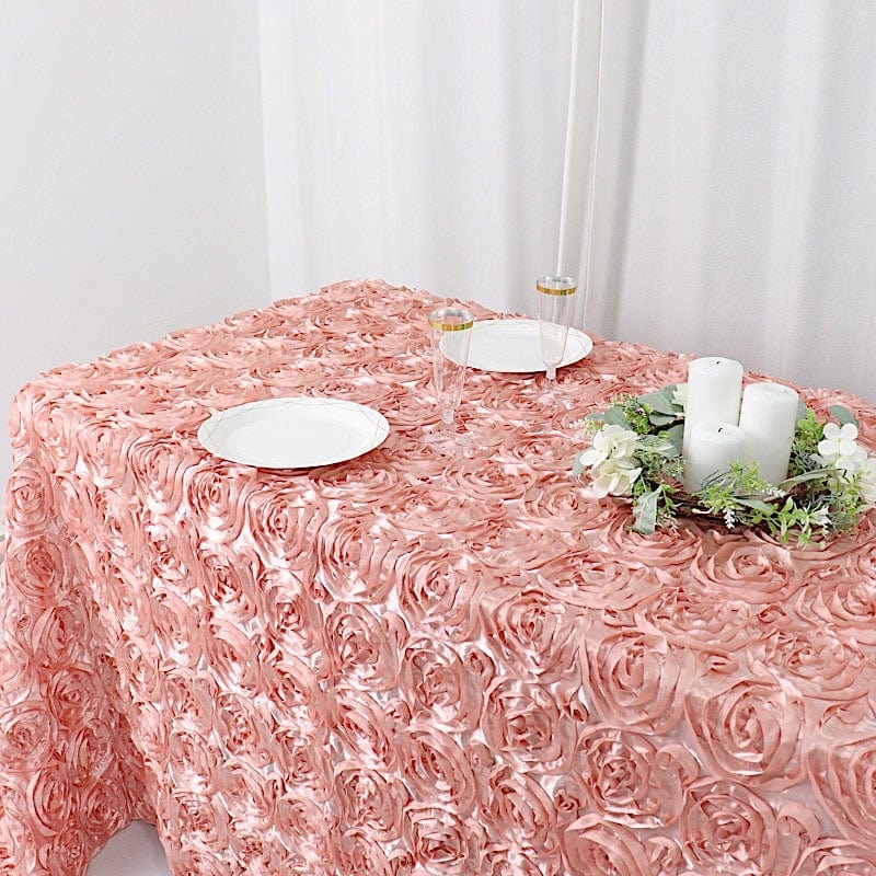 90x132 Inch Satin Ribbon Roses Rectangle Tablecloth - Elegant Dining Table Cover for Weddings, Parties & Home Decor