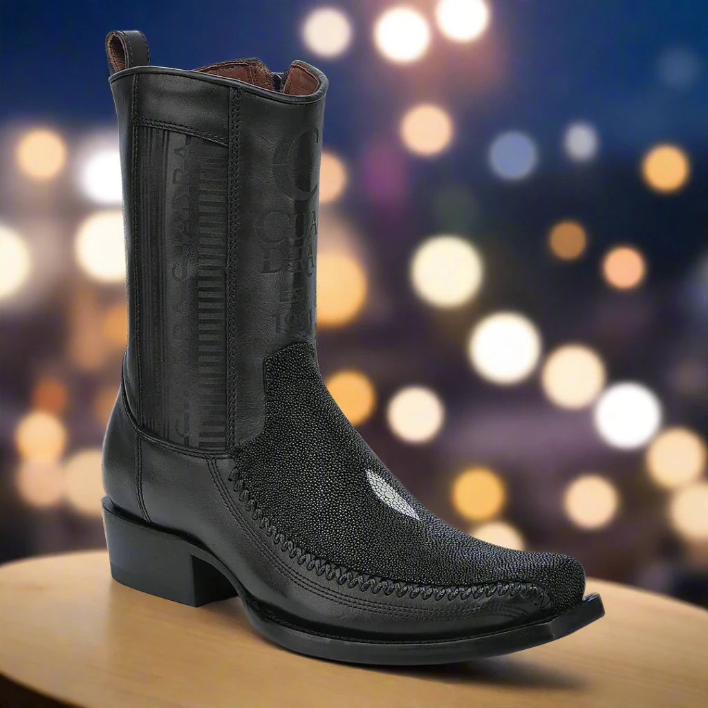 Men's Cuadra Black Cowboy Boots - Genuine Stingray Leather Ankle Boots with Zip for Western Style | Perfect for Rodeo, Country Music Festivals & Casual Wear