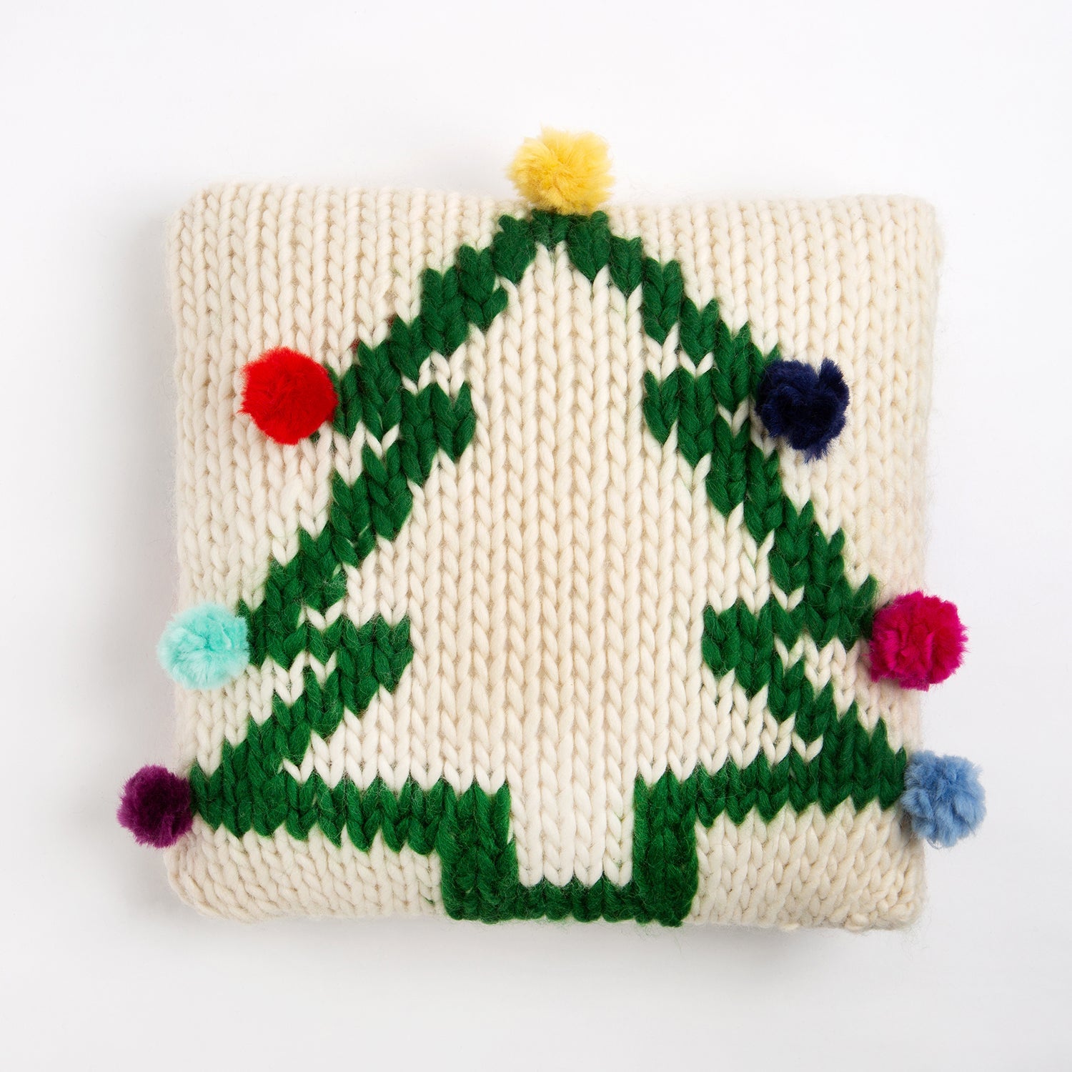 DIY Knitting Kit for Christmas Tree Pom Pom Cushion Cover - Cozy Holiday Home Decor for Sofa, Bed & Festive Gift Giving