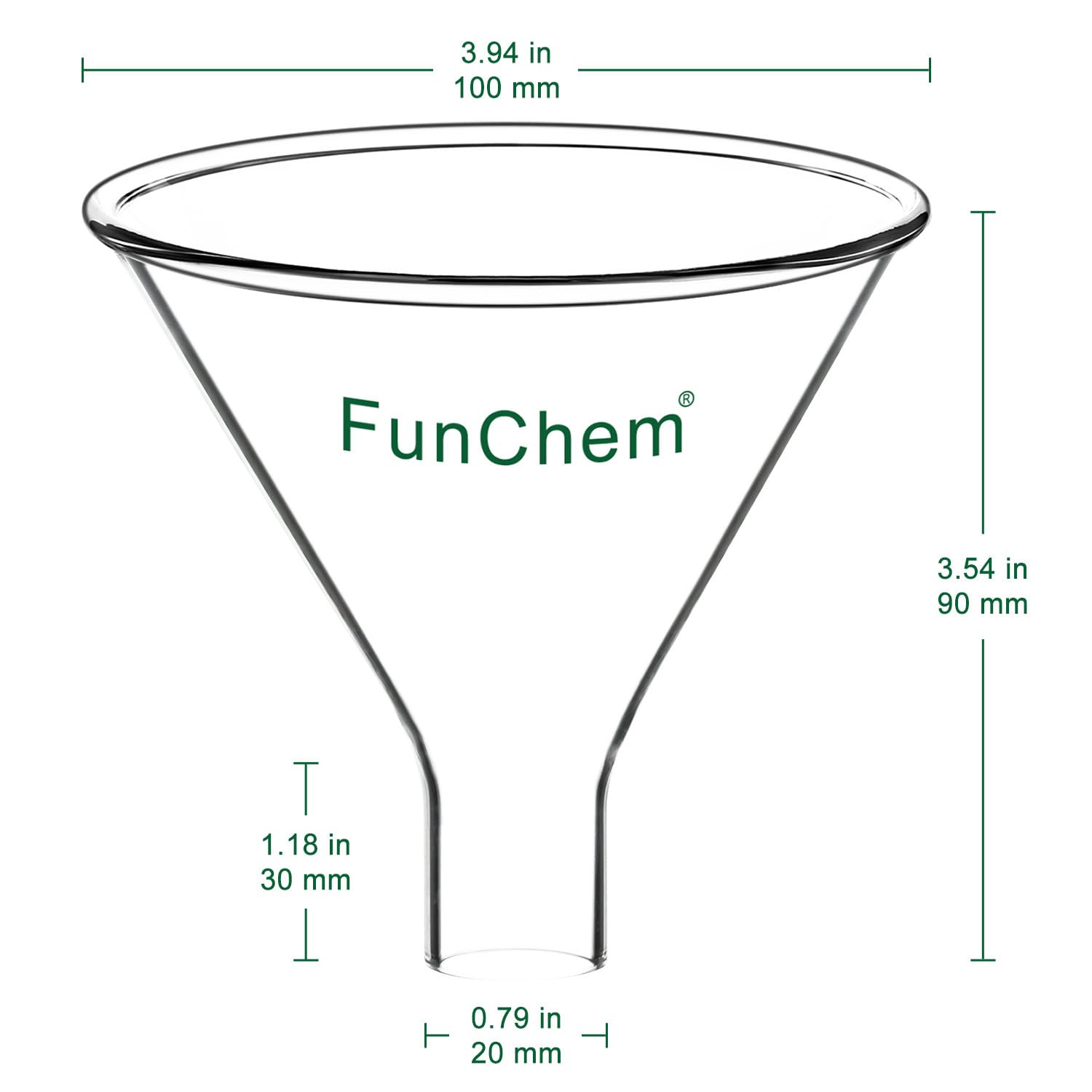 Premium Borosilicate Glass Powder Funnel - 100mm Top Diameter, Heavy Wall Short Stem Lab Funnel for Chemistry, Pharmaceuticals & Essential Oils - Perfect for Precise Powder Transfer in Laboratories, Home Brewing & DIY Projects