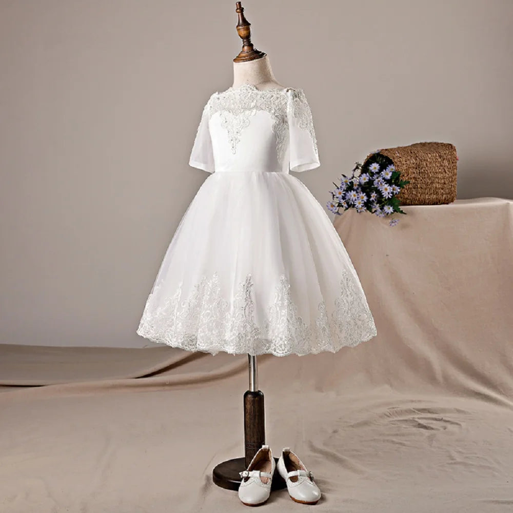 Elegant Princess Tulle Girls Dress with Lace Appliques - Perfect for Weddings, Bridesmaids & Special Occasions | Formal Party Gown for Flower Girls & Junior Bridesmaids