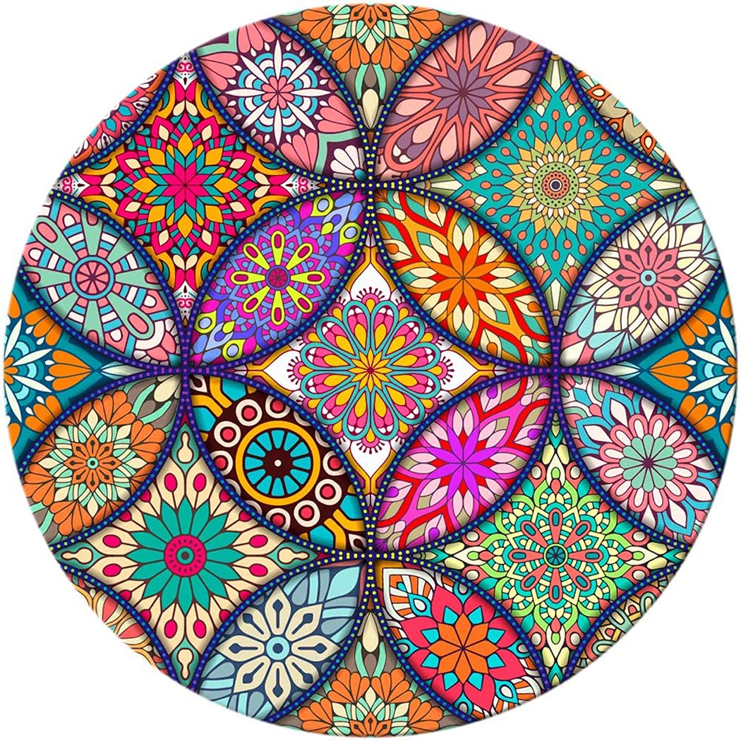 BOSOBO Round Mandala Mouse Pad - Non-Slip Rubber Base, Stitched Edge, Waterproof Office Mouse Mat for Women (7.9 x 7.9 Inch) - Perfect for Home, Office & Gaming Desks