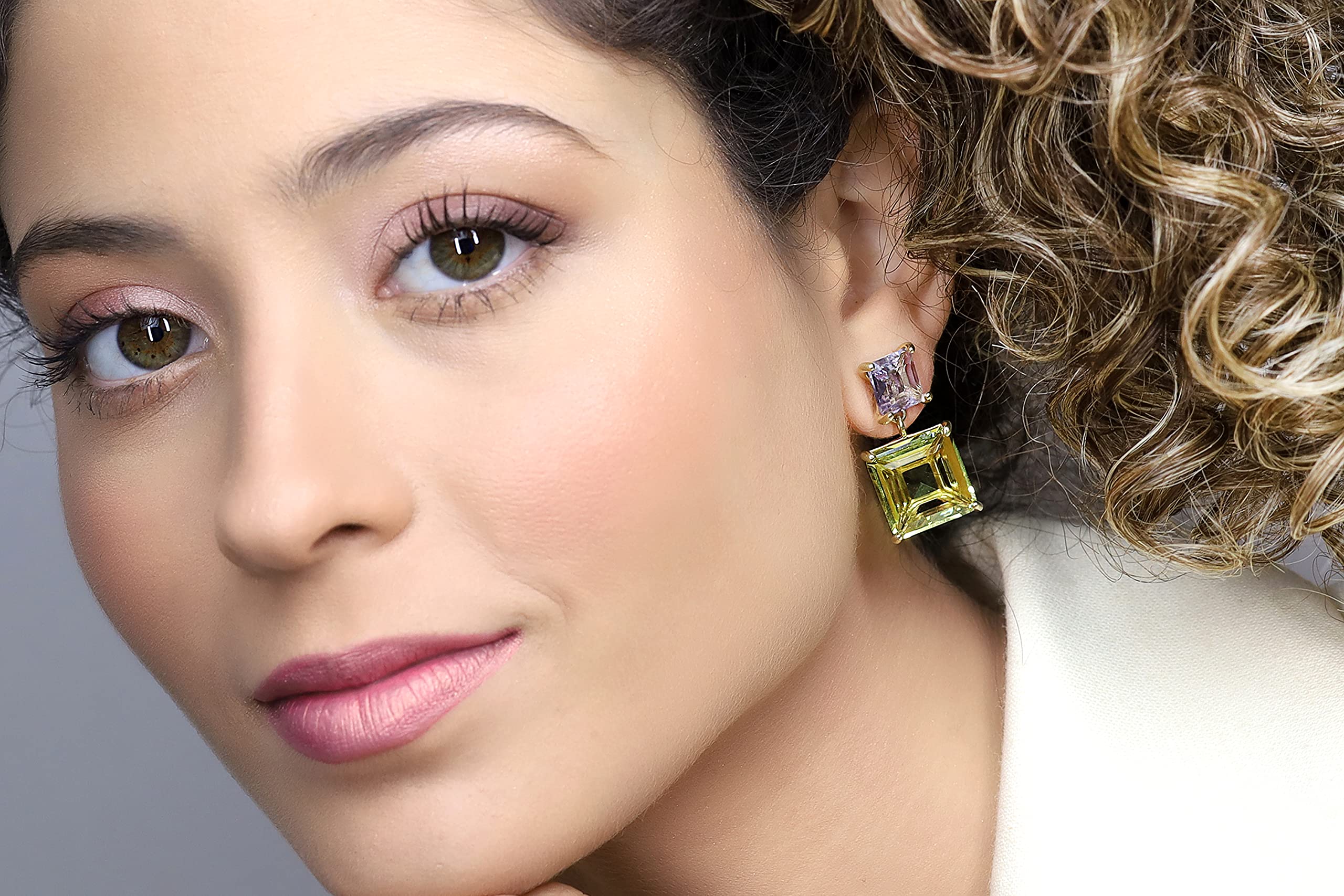 Multi-Stone Square Tanzanite & Lemon Quartz Dangle Earrings - 14K Gold Filled Long Drop Earrings - Customizable Birthstone Jewelry - December Birthstone Gift - Elegant Bridal & Evening Wear Accessories for Weddings, Parties & Special Occasions