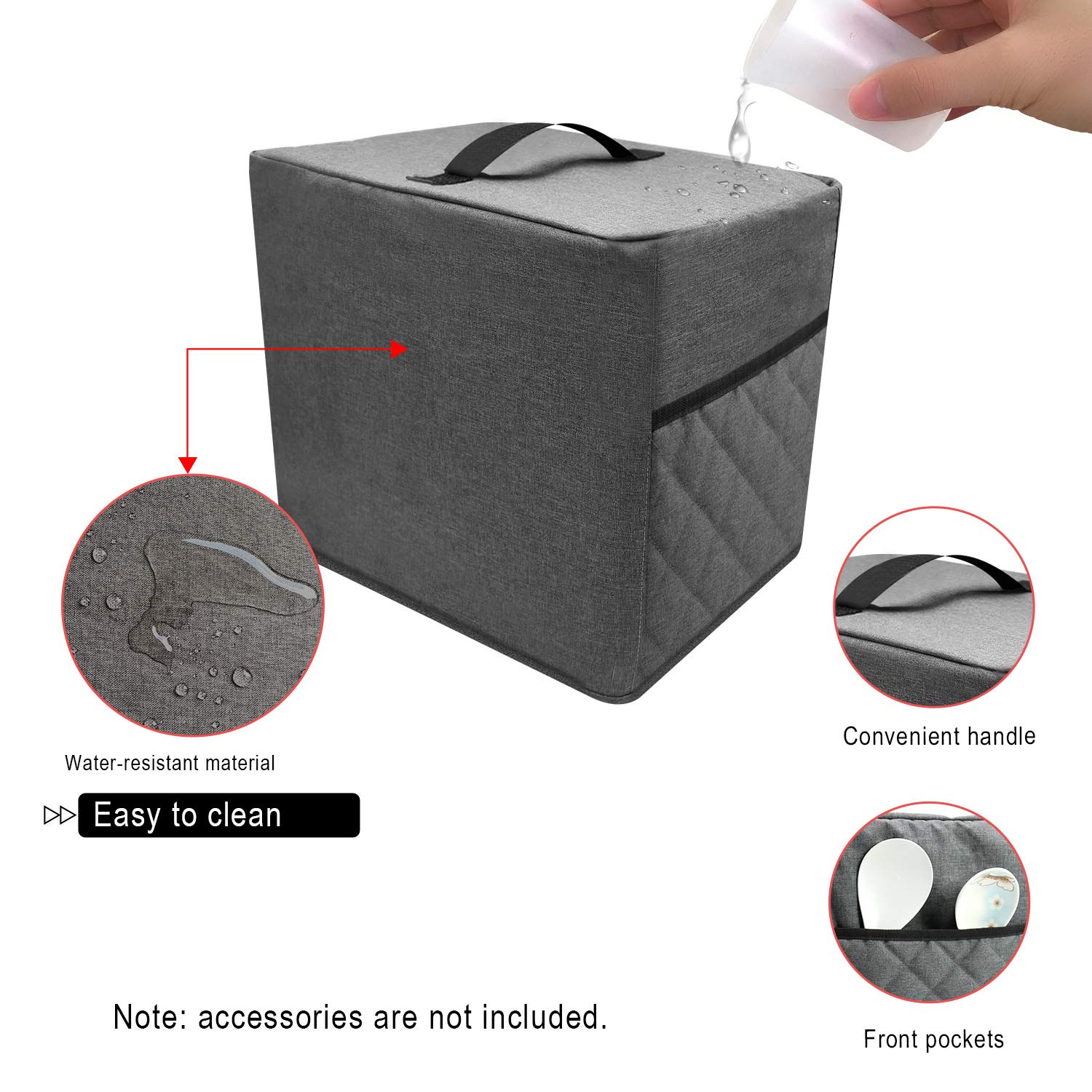 Non-Toxic Air Fryer Dust Cover with 2 Accessory Pockets - Waterproof & Easy Clean Fabric Protector for 2.8-4.8 Quart Air Fryers (Gray) - Perfect for Kitchen Storage & Countertop Organization