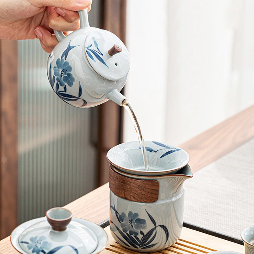 Exquisite Chinese Hand-Painted Orchid Tea Set - Porcelain Tea Cups & Pot - Perfect for Afternoon Tea, Gifts, and Home Decor