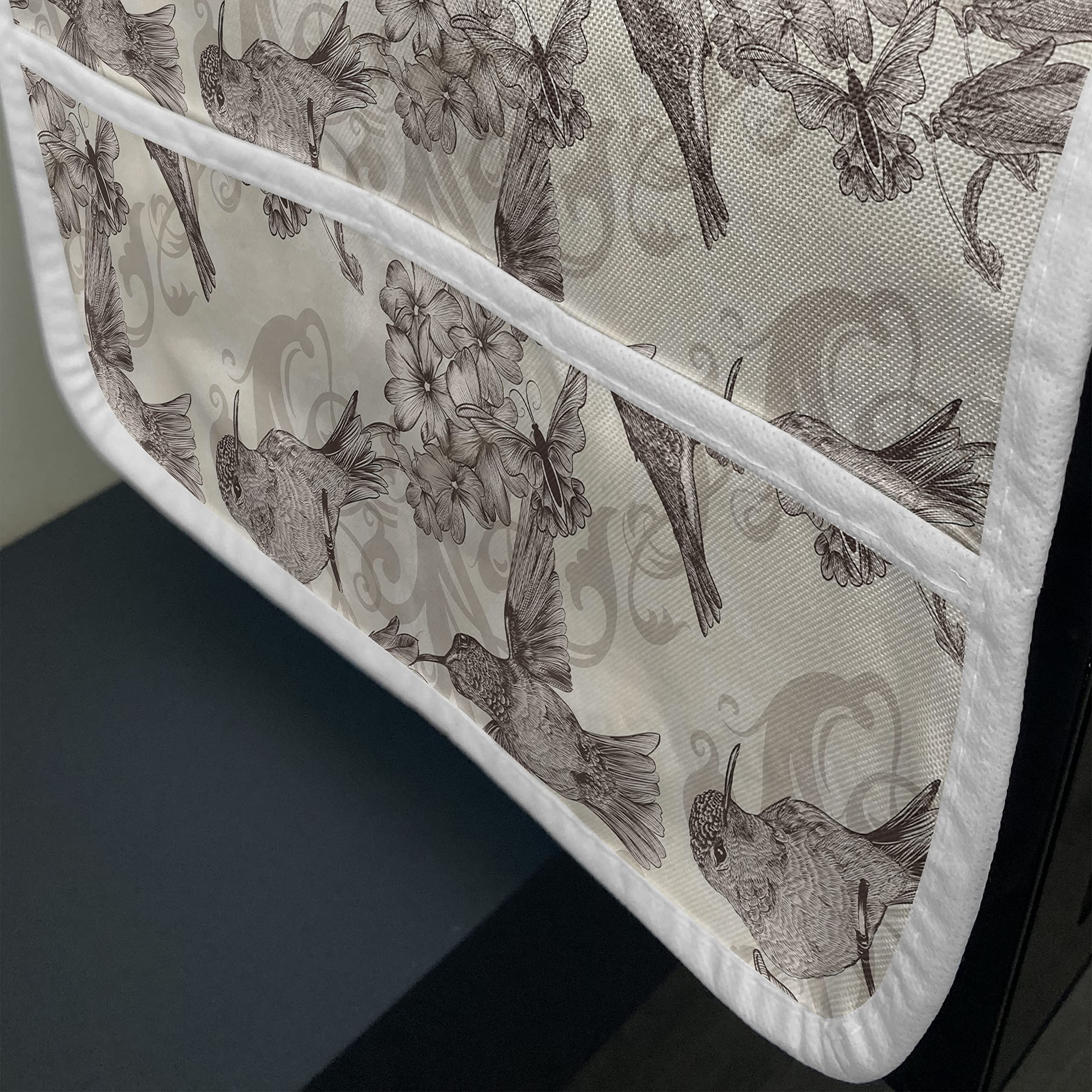 Ambesonne Birds Microwave Cover - Sepia Style Ruby-Throated Hummingbirds & Hydrangea Design, Waterproof Kitchen Organizer with Pockets, 36