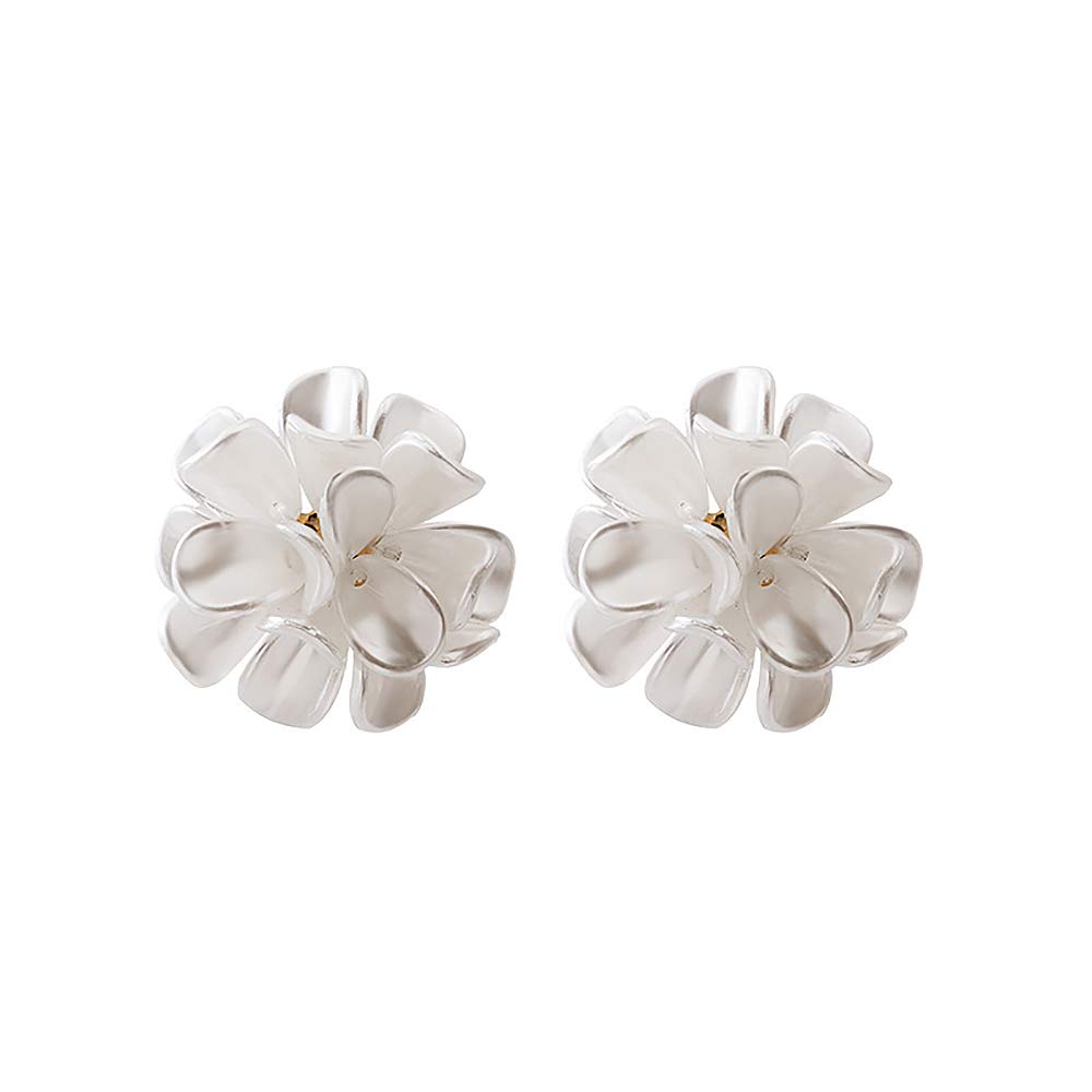 HUJUON Acrylic Scrub Resin Flower Stud Earrings for Women - Bohemian White Floral Petal Statement Earrings, Girls Jewelry Gift for Party, Wedding, Date Night & Everyday Wear