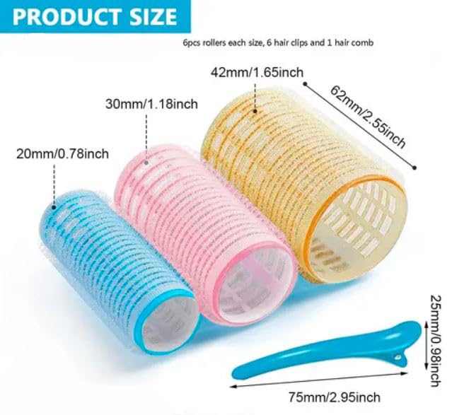 6-Piece Self-Grip Hair Rollers Set for Heatless Curls - 2 Large, 2 Medium, 2 Small Sizes with 6 Clips | Perfect for Overnight Styling, Beach Waves & Salon-Quality Results at Home