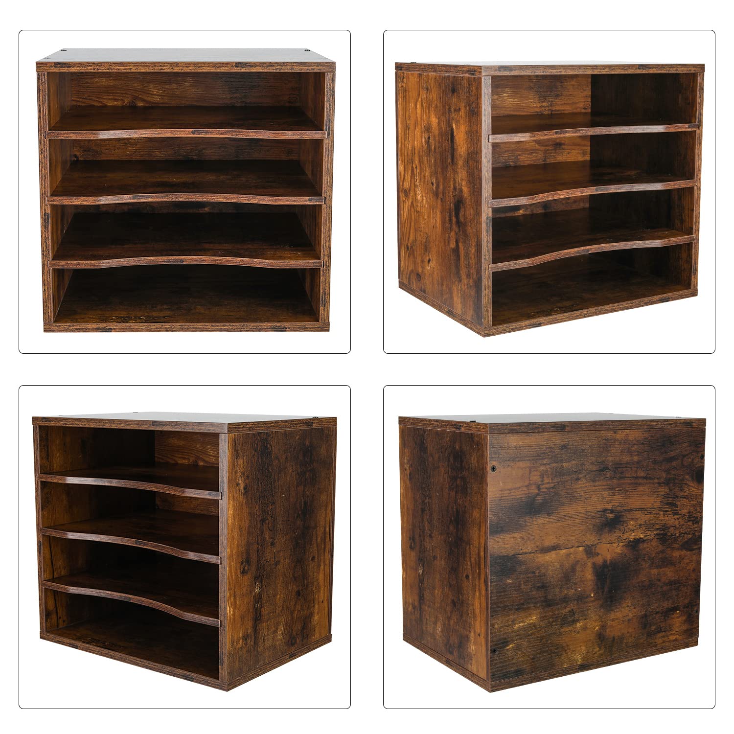 Wooden Mail Sorter Organizer - 4 Compartment Desktop File Holder for Office, Home & School - Antique Brown Paper Bill Organizer - Perfect for Mail Sorting, Document Management & Workspace Organization