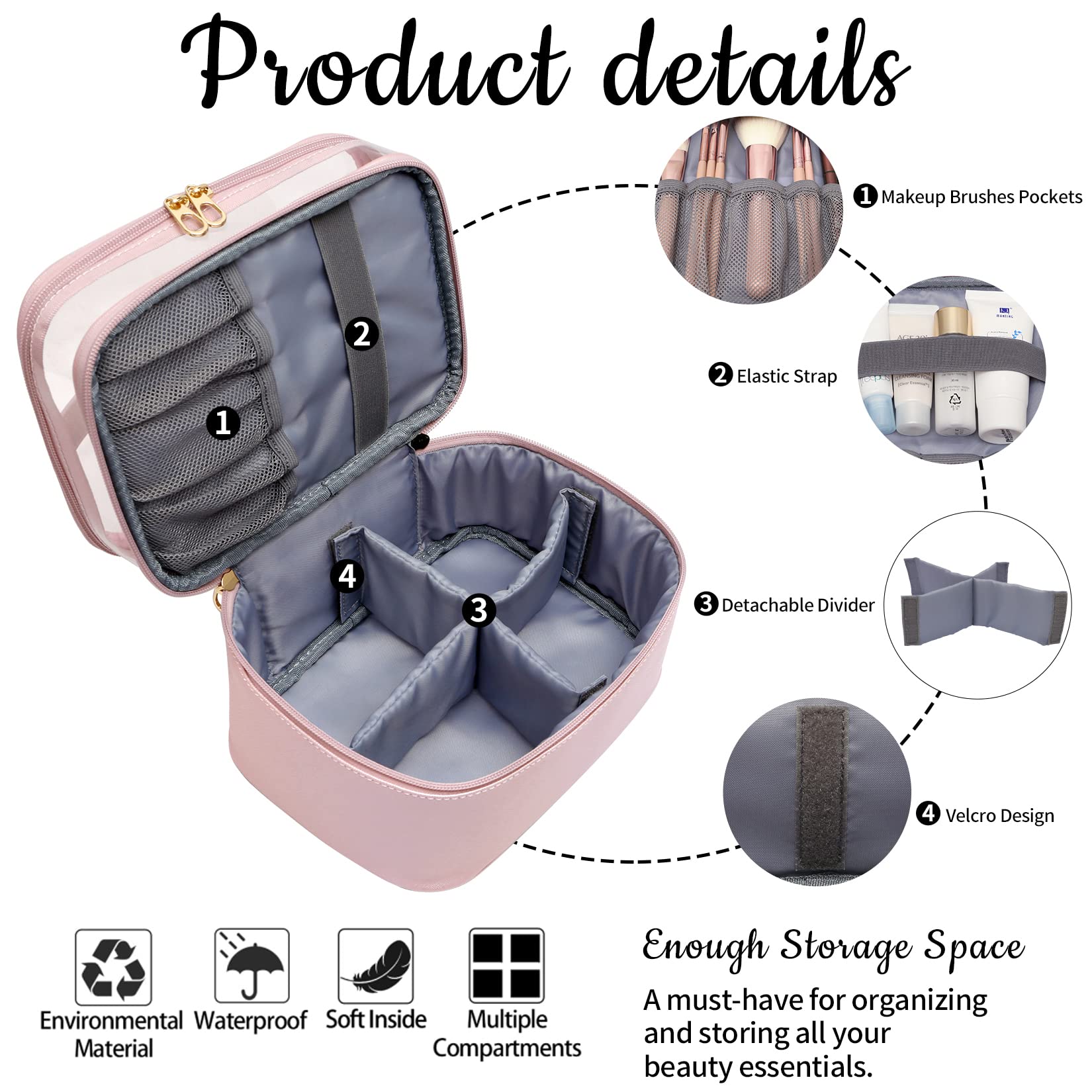 Premium Leather Makeup Bag for Women - Double Layer Large Cosmetic Organizer with Travel Essentials, Dorm Room Toiletry Bag - Perfect for Travel, Daily Use & Valentine's Day Gifts for Her/Wife