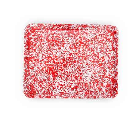 Crow Canyon Enamelware Jelly Roll Pan - 13x9 Inch Rectangular Baking Tray with Red Marble Design | Perfect for Baking, Roasting & Serving Desserts