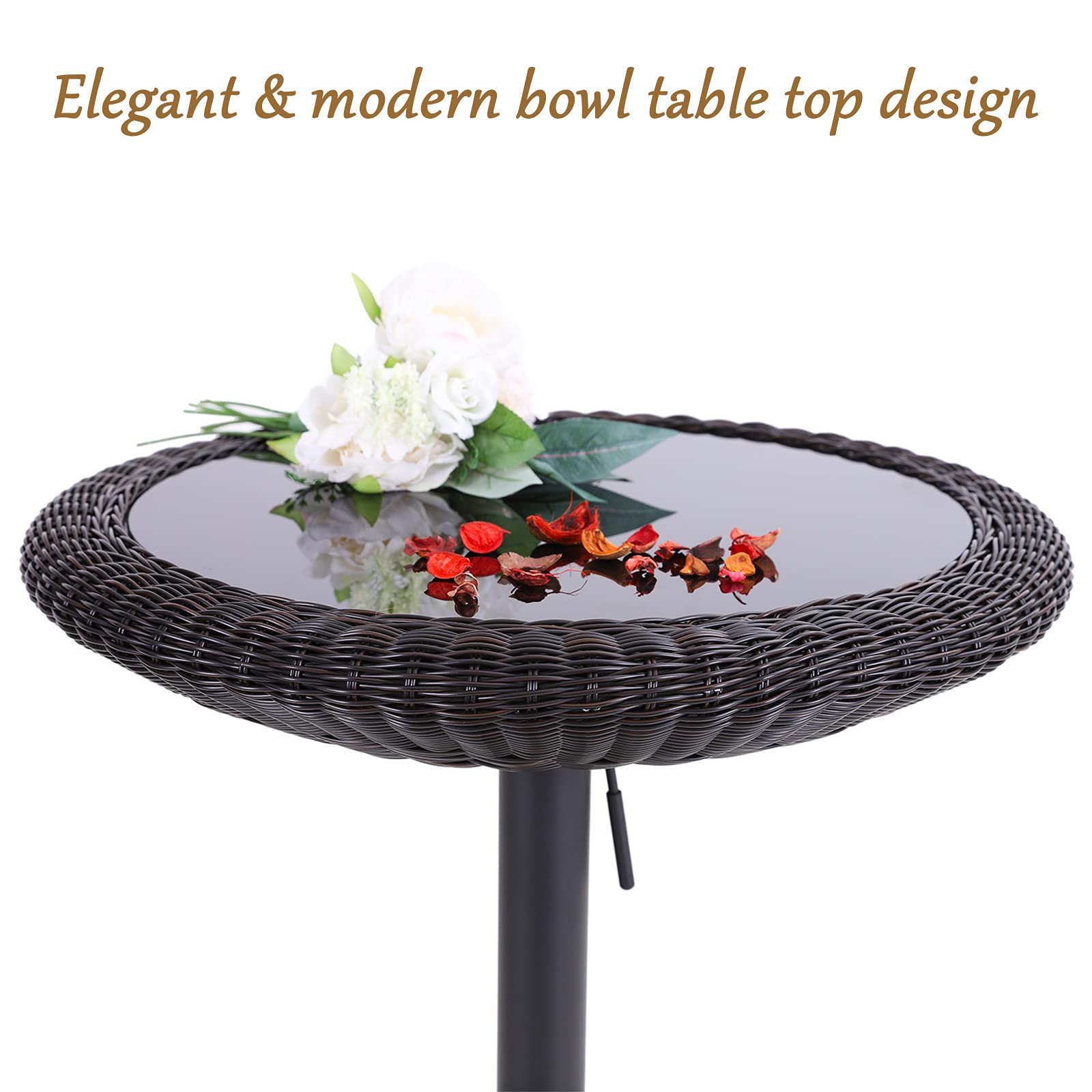 Round Rattan Bar Table Adjustable Height 29