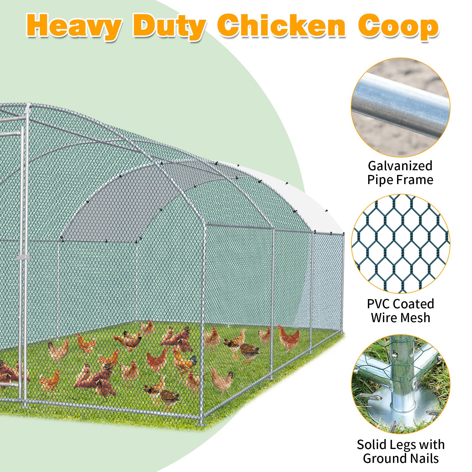 Outvita 19.5×10FT Large Walk-in Chicken Coop - Galvanized Metal Poultry Cage with Waterproof Anti-UV Arch Cover for Ducks, Rabbits & Hens - Durable Outdoor Yard, Backyard & Farm Use for All Seasons