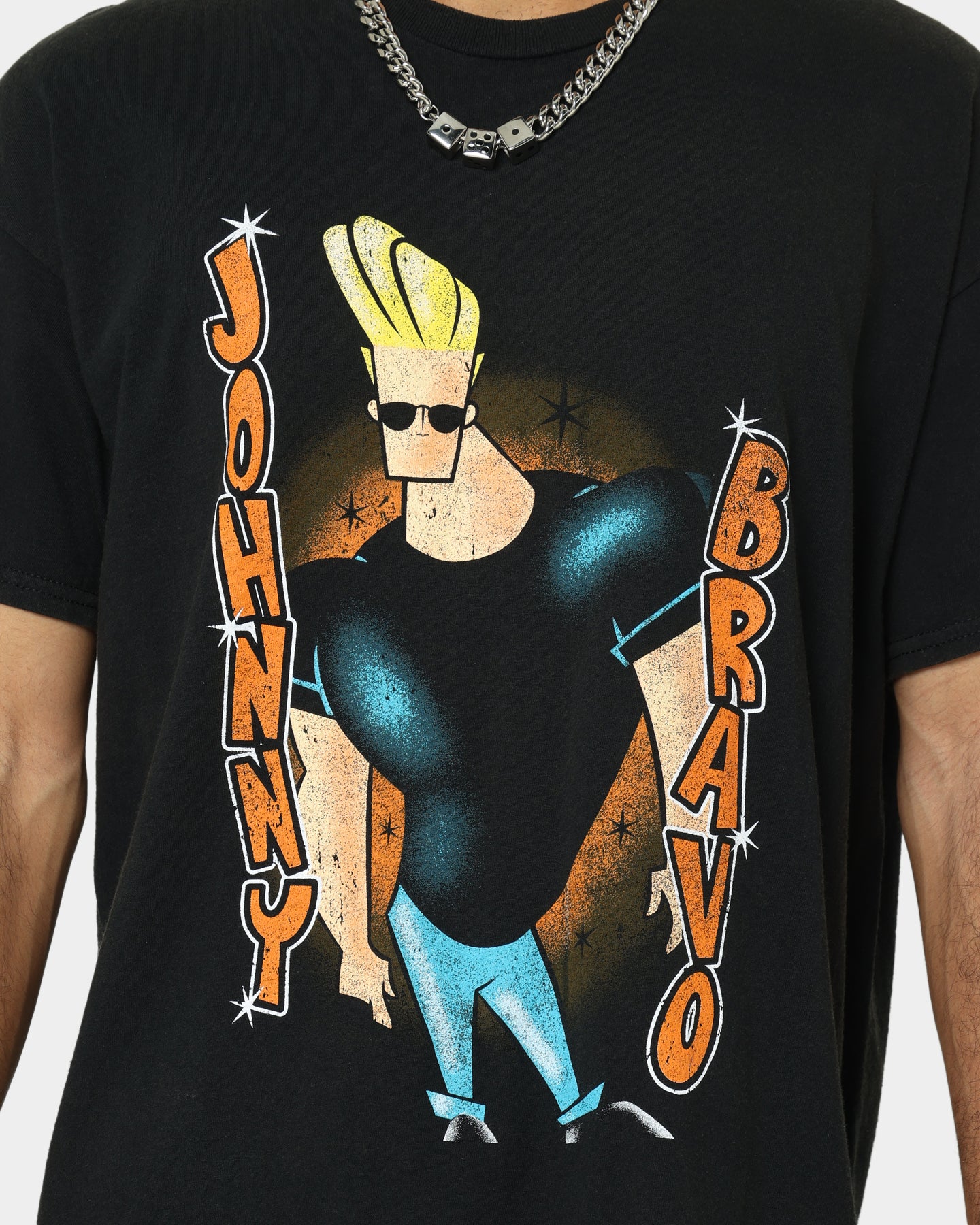 Johnny Bravo Vintage T-Shirt for Men - Retro Black Wash Graphic Tee - Perfect for Casual Wear, Cosplay, and 90s Nostalgia Fans