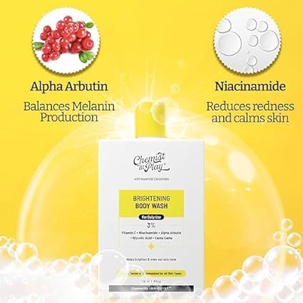 Brightening Vitamin C Body Wash for Glowing Skin - Reduces Dark Spots & Evens Skin Tone with Alpha Arbutin & 30X Vitamin C | Camu Camu Infused | Unisex Shower Gel for Women & Men | 236ml | Perfect for Daily Skincare Routine & Post-Workout Refreshment