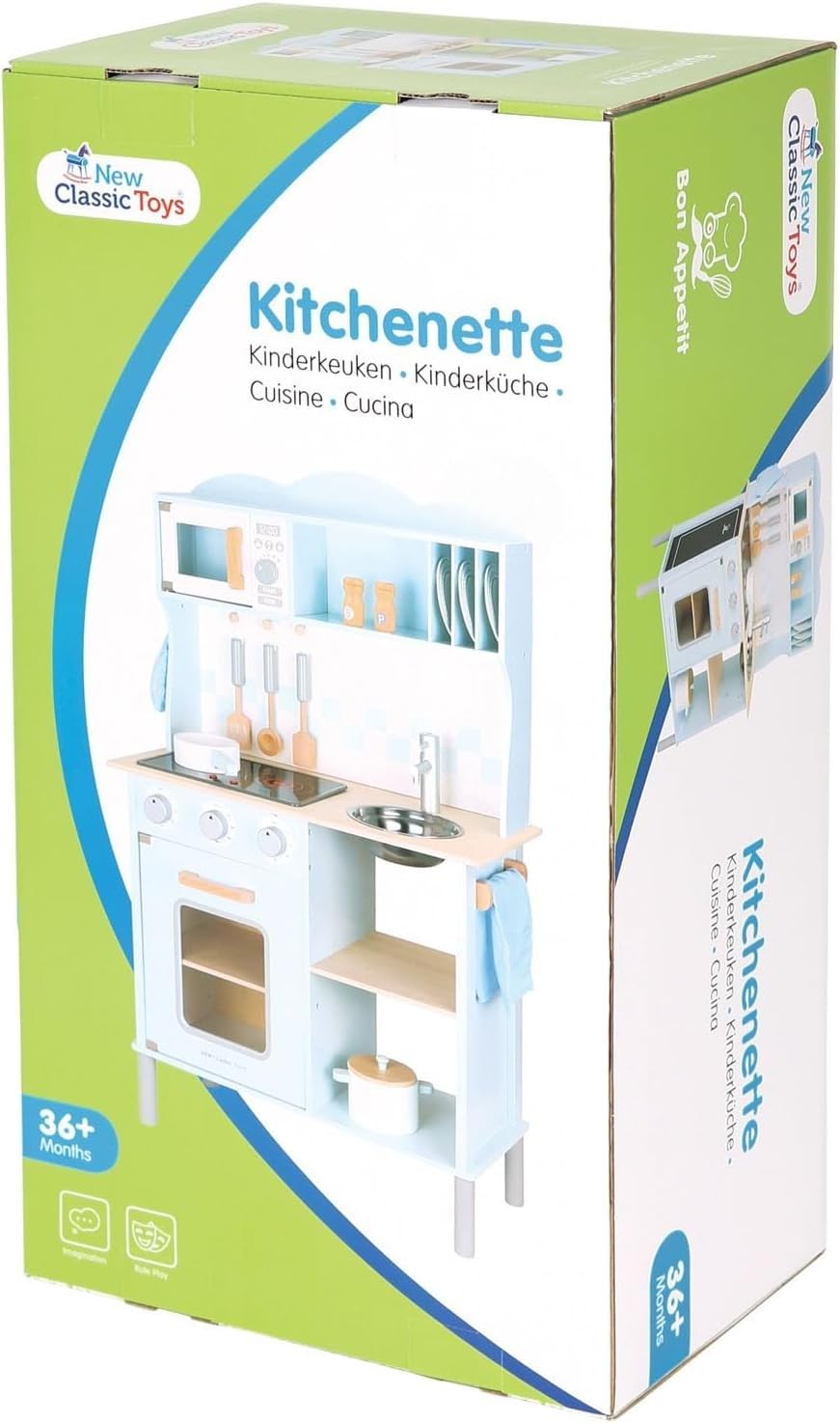Blue Wooden Pretend Play Toy Kitchen for Kids - Classic Role Play Set with Electric Cooking Sounds & Accessories | Perfect for Imaginative Play, Learning & Fun