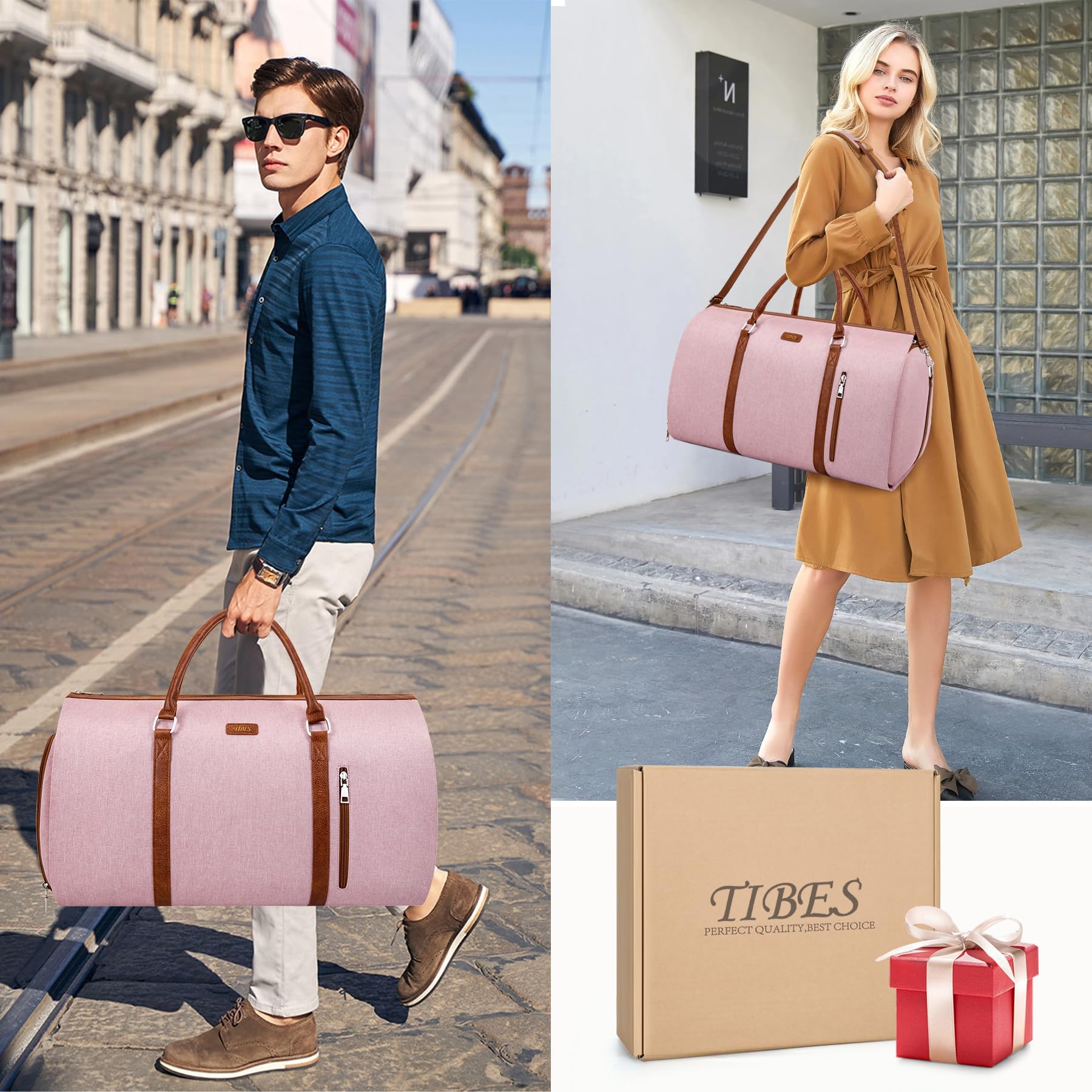2-in-1 Convertible Travel Garment Duffle Bag with Detachable Toiletry Pouch - Large Carry-On Weekender Bag for Women & Men, Hanging Suitcase for Business Trips & Vacations (Pink) - Perfect for Air Travel, Gym, Weekend Getaways & Office Commute