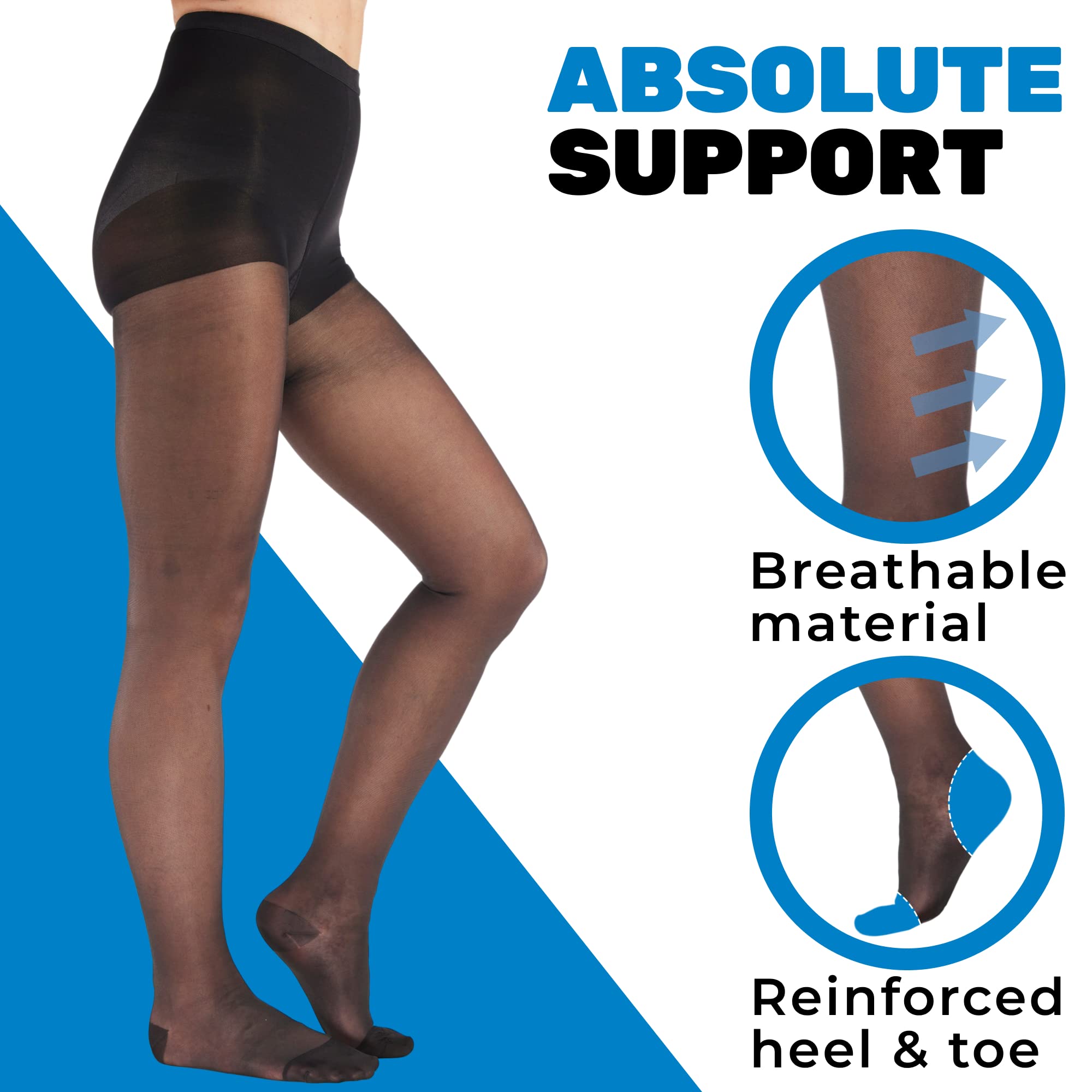 Absolute Support 15-20mmHg Compression Pantyhose for Women - X-Large Black for Edema & Circulation