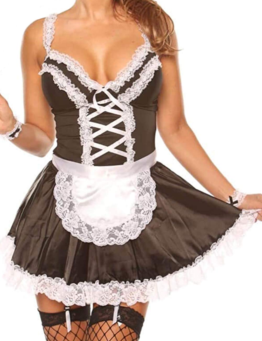 Sexy Anime Maid Costume for Women - Lace Apron & Lingerie Set - Perfect for Cosplay, Halloween, Role Play and Boudoir Photoshoots