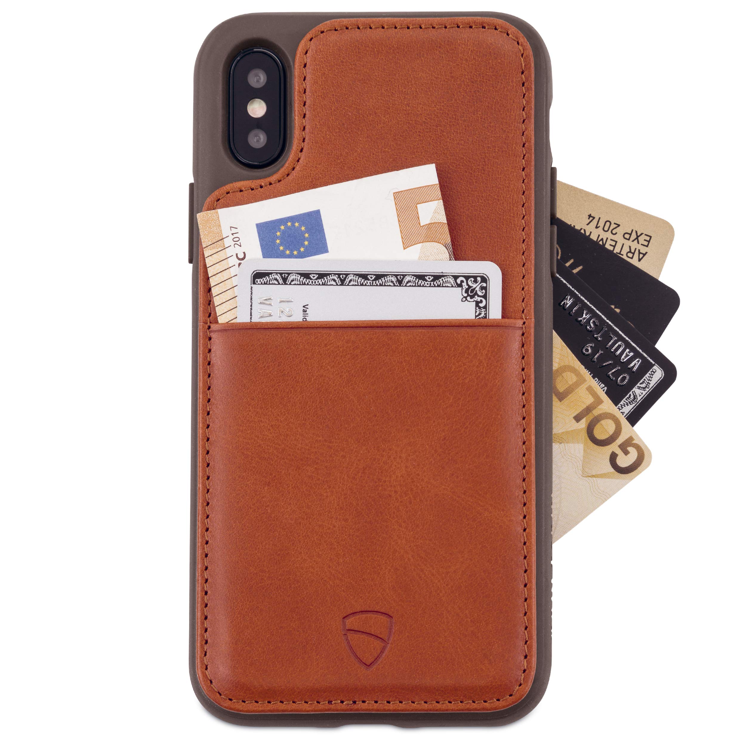 Vaultskin Eton Armour Slim Leather Wallet Case for iPhone Xs Max - Cognac Brown Genuine Leather Card Holder with RFID Protection | Perfect for Business Travel, Daily Commute & Secure Contactless Payments