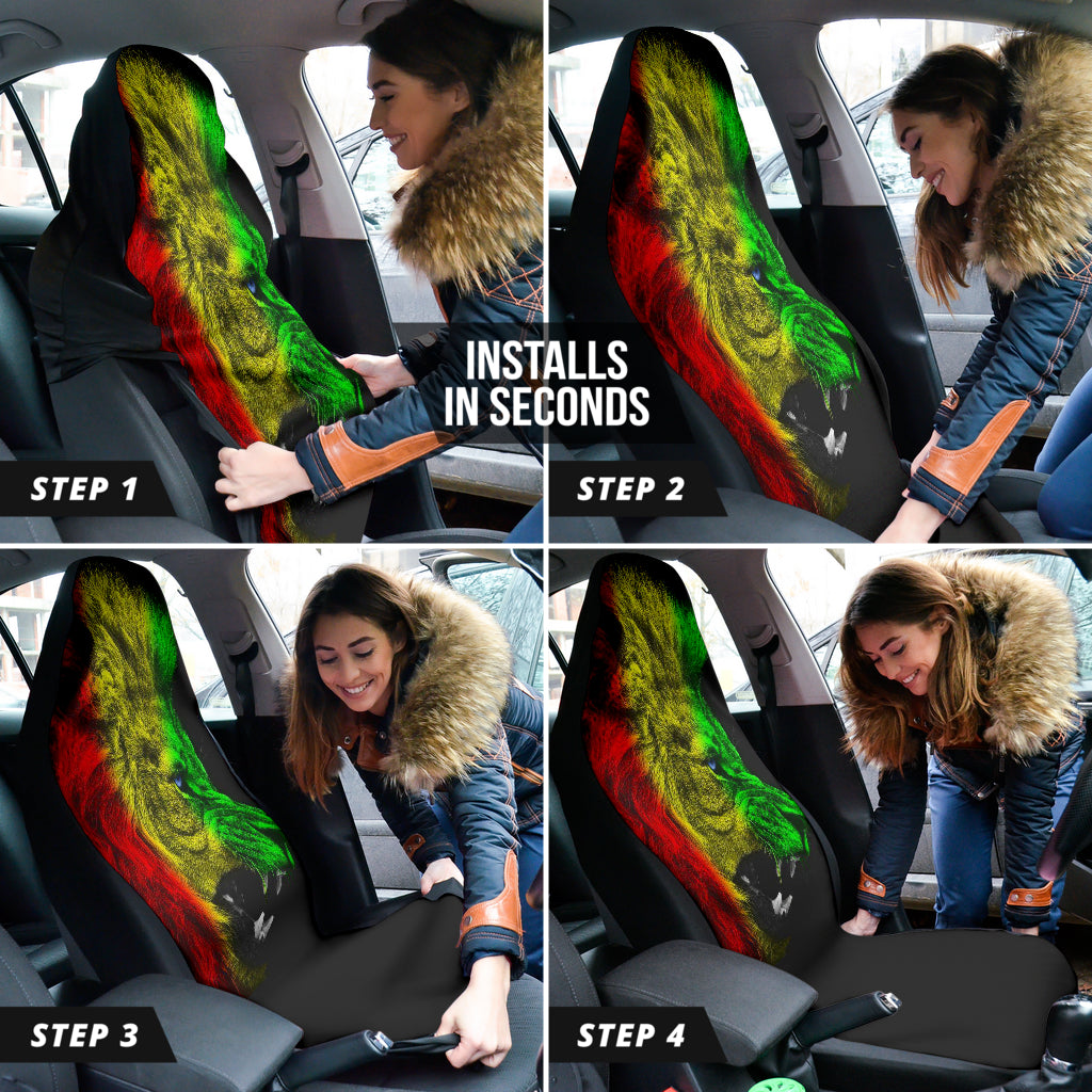 Stylish Rasta Lion Roaring Car Seat Covers - Perfect for Reggae Fans & Car Enthusiasts | Durable & Fashionable Auto Accessories for Jeep, Truck, SUV | Great Gift Idea for Birthdays & Holidays