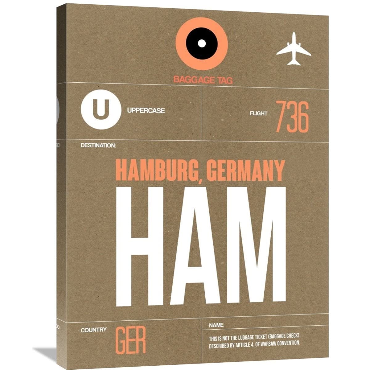 Naxart Studio 'HAM Hamburg' Luggage Tag Stretched Canvas Wall Art - Small Size for Home, Office & Travel Decor