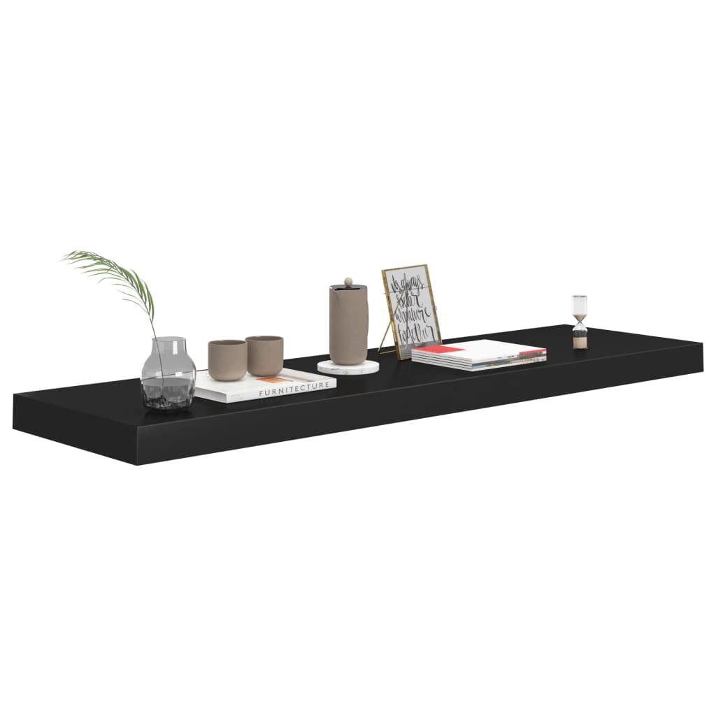 Modern Floating Wall Shelves Set of 4 - Black MDF Ledge Shelf 35.4