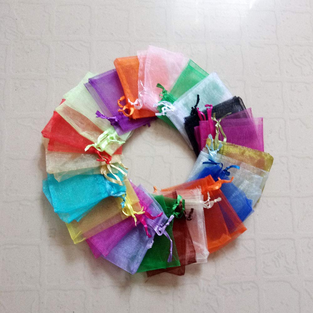 100 Pcs Organza Jewelry Bags 25x35cm - Premium Drawstring Gift Pouches for Jewelry Packaging, Wedding Favors, Party Favors & Storage (5 Lots, 500 Pcs Total) - Perfect for Bridal Shower Gifts, Jewelry Display & Small Item Organization