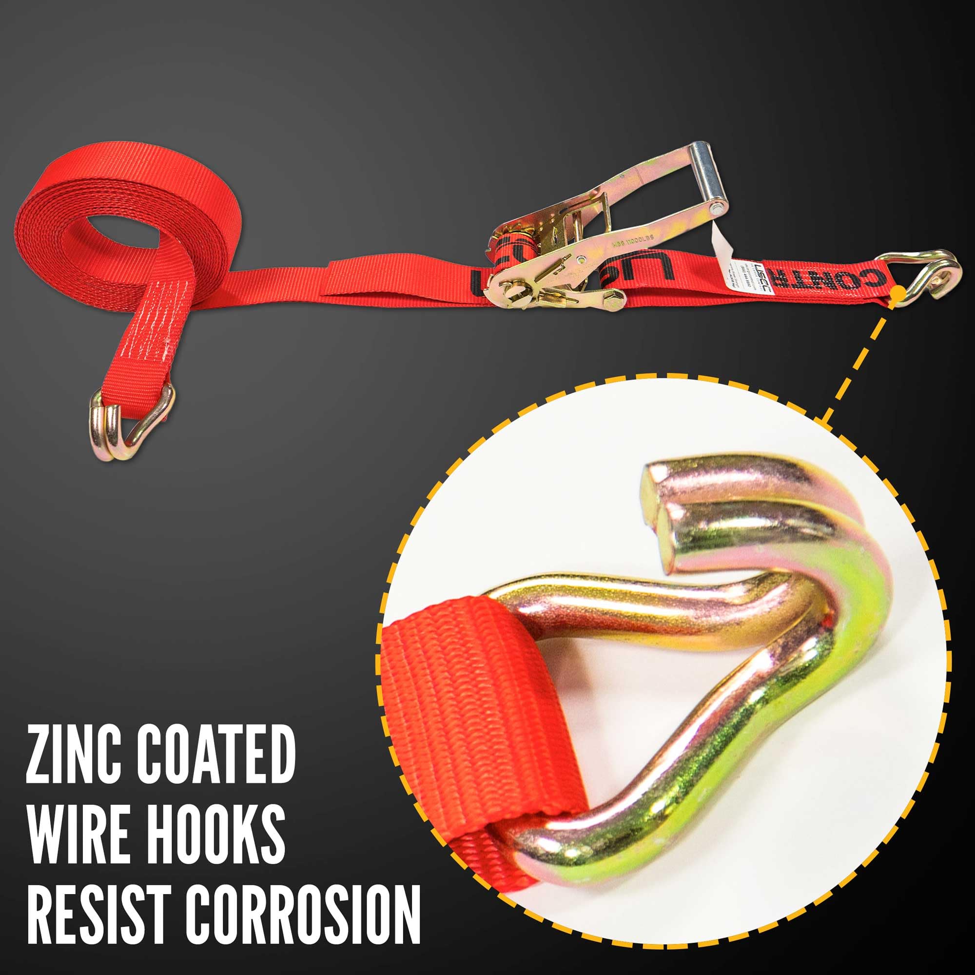 **2 Inch x 24 Foot Heavy-Duty Ratchet Straps with Double J Hooks - Red Cargo Tie Down Straps for Trucks, Trailers & Securing Loads - US Cargo Control**    *(Use for hauling furniture, motorcycles, ATVs, boats & more - ideal for transport, moving & outdoor adventures!)*