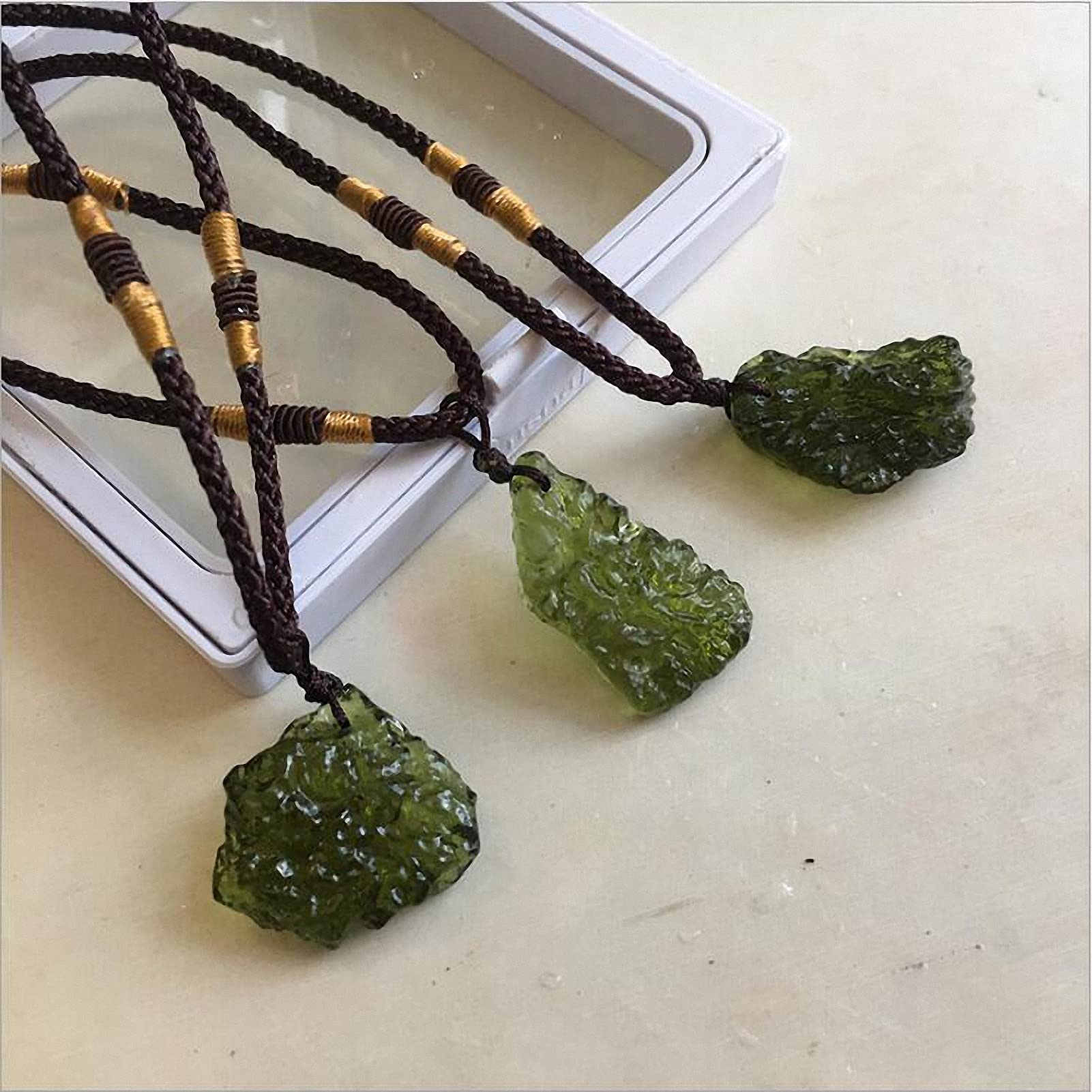 Tebapi Moldavite Pendant Necklace for Women & Men - Unique Green Meteorite Charm Necklace, Long Sweater Chain for Casual & Boho Style Outfits