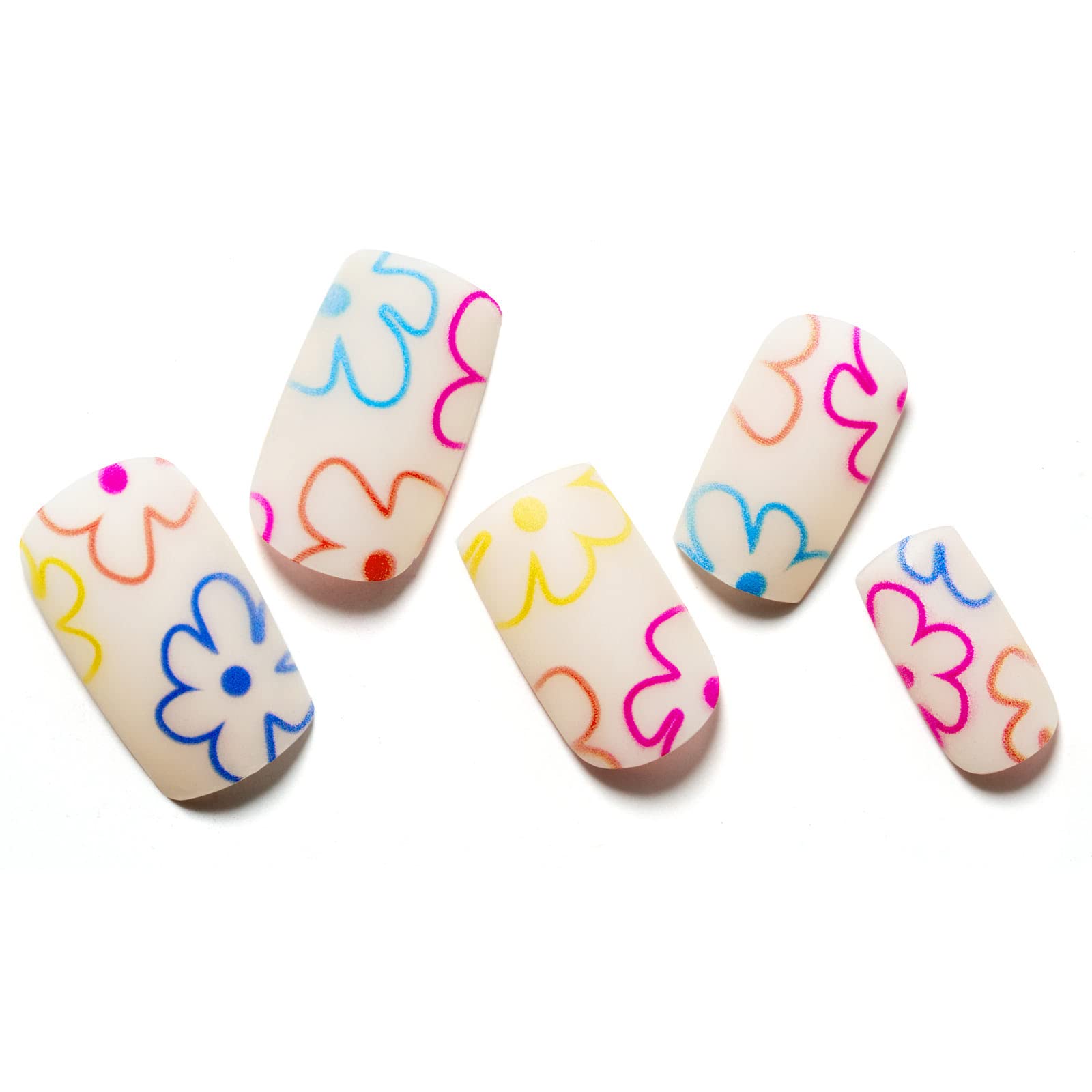 Glamermaid Medium Square Press On Nails - Spring Floral Blossom Fake Nails Short Pink, Reusable Acrylic Stick On Nails with Glossy Gel Flower Design, Nail Kit with Glue for Women (Perfect for Weddings, Parties & Everyday Wear)
