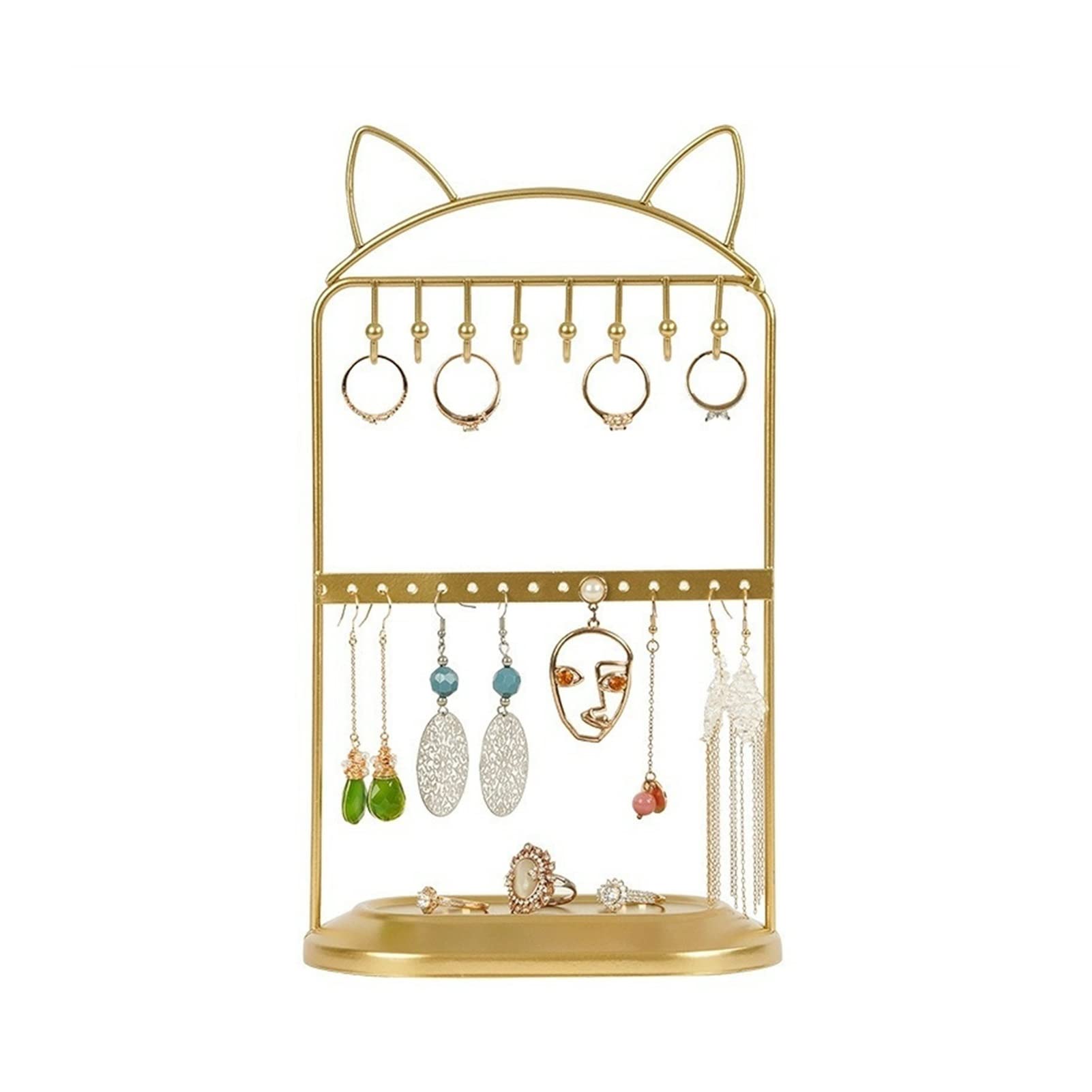 Metal Wrought Iron Jewelry Display Stand - Elegant Earring Holder & Necklace Hanger for Dresser Desktop Storage | Perfect for Boutique, Jewelry Store & Home Organization