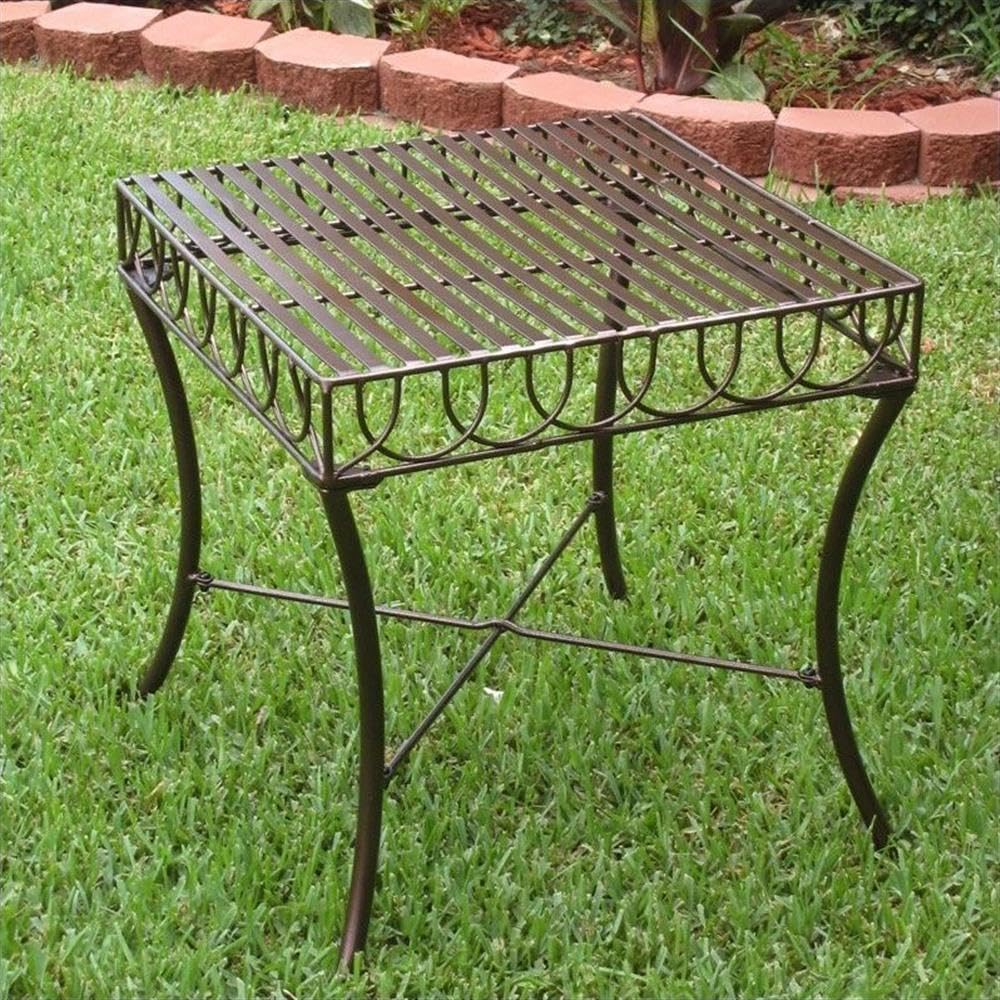 Pemberly Row Bronze Powder Coated Iron Metal Outdoor Patio Side Table - Perfect for Poolside, Garden, and Deck Use