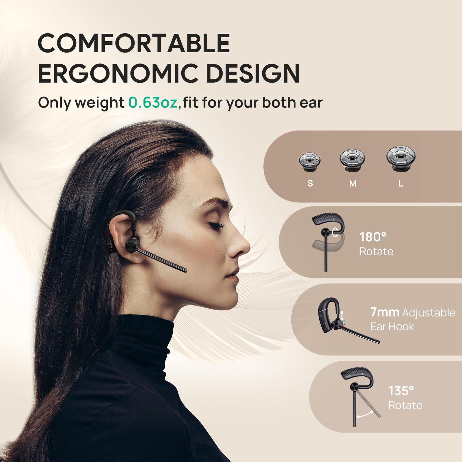 Yealink BH71 Lite Wireless Bluetooth Headset with Noise Cancelling Microphone - 10H Talk Time, Adjustable Ear Hook - Perfect for Cell Phone Calls, Driving, Office Work & Remote Meetings