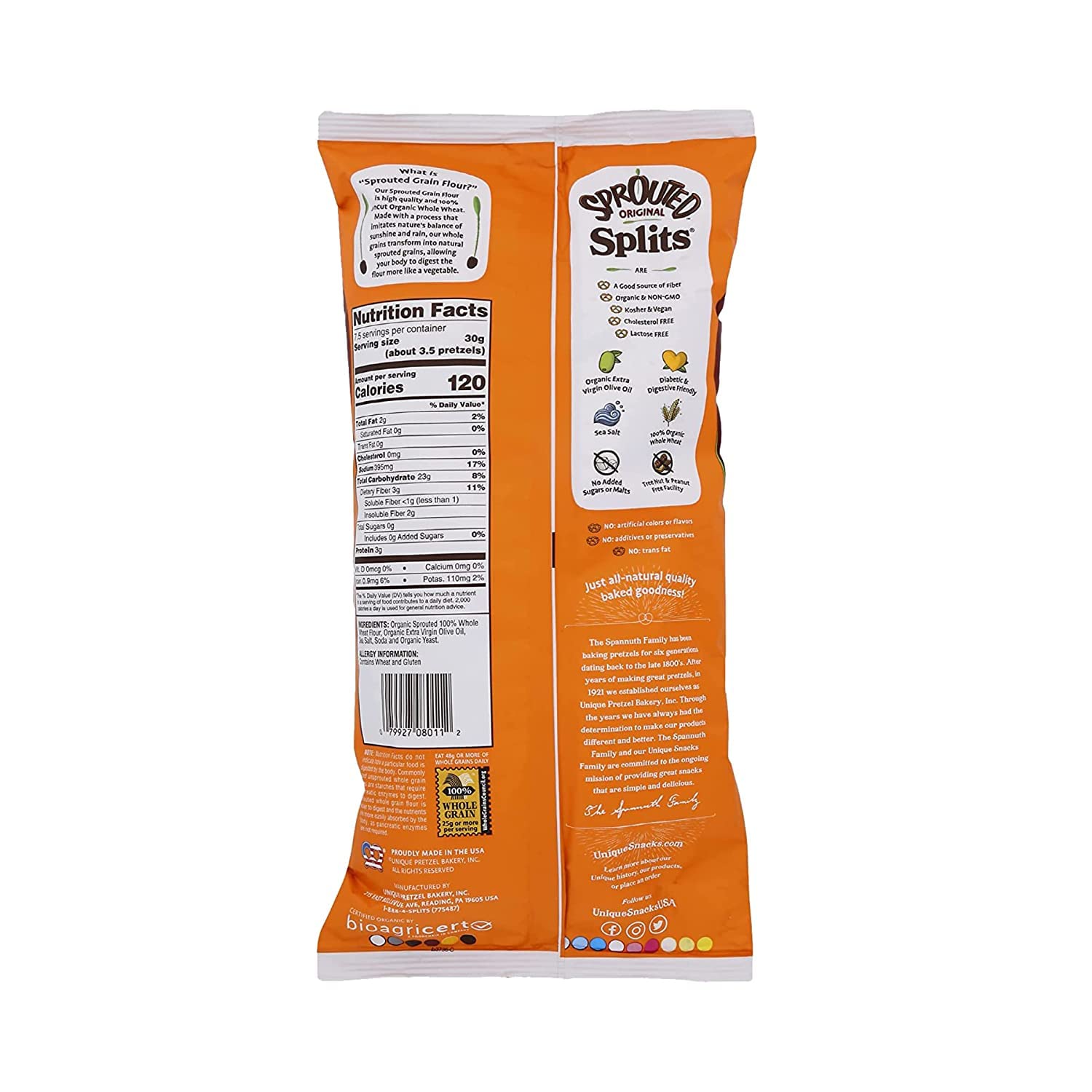 Organic Sprouted Pretzels Snacks - Non-GMO, OU Kosher Certified, No Artificial Flavors - 8oz Bags (Pack of 3) | Healthy Homestyle Baked Treat for Lunchboxes, Parties & On-the-Go Snacking