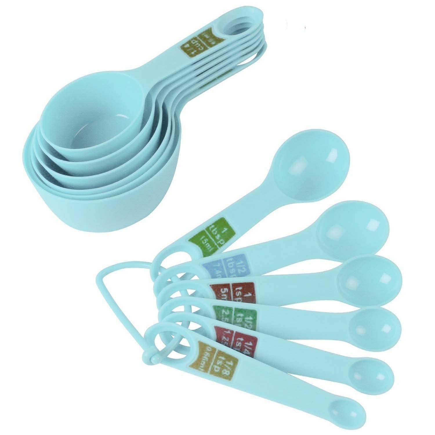 Sky Blue Measuring Cups and Spoons Set - 12 Piece Plastic Baking Tools for Cooking, Cake Decorating & Kitchen Measurements | Perfect for Home Bakers & Professional Chefs