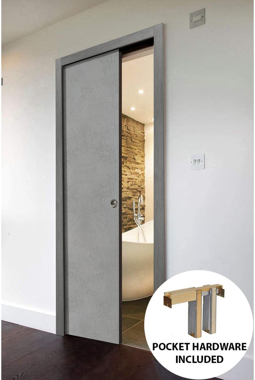 SARTODOORS Slab Barn Door Panel - Planum 0010 Concrete Finish | 18x84 Inch Solid Wood Sliding Door | Heavy Duty Closet & Room Divider for Modern Homes | Perfect for Bedrooms, Living Rooms & Office Spaces