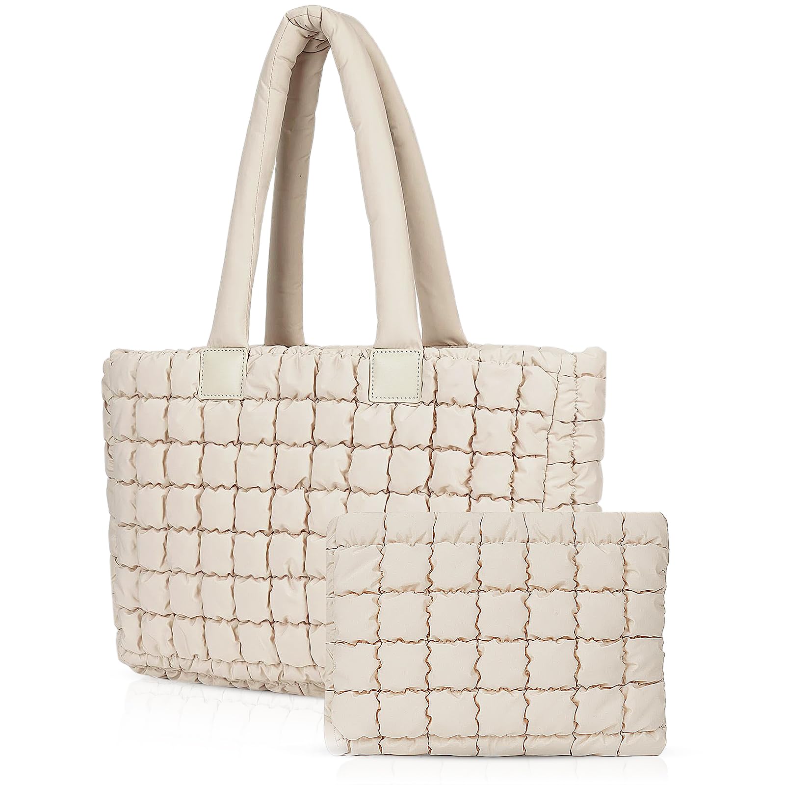 Juoxeepy Quilted Puffer Tote Bag for Women - Stylish Laptop Work Bag with Multiple Compartments | Perfect for Office, Business Travel & College (15.6 Inch)
