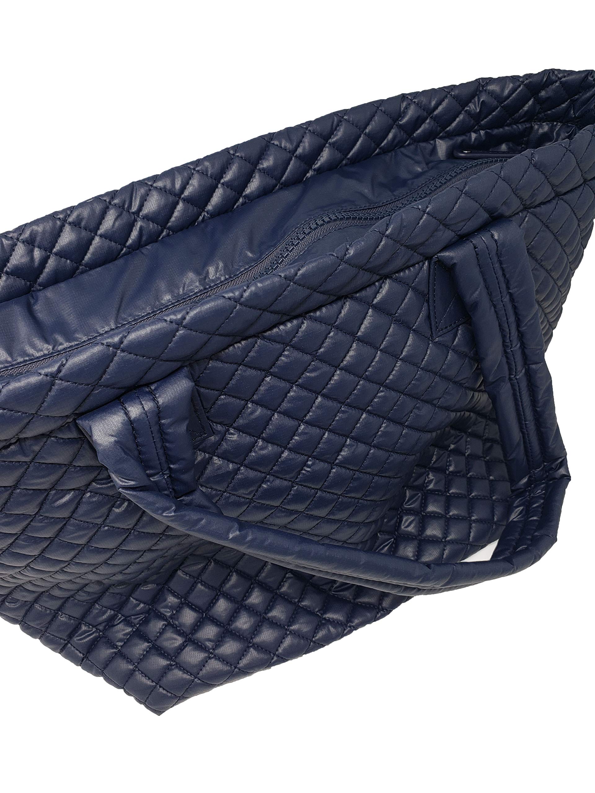Stylish Navy Quilted Tote Bag with Love Heart Embroidery - Lightweight, Water Repellent & Includes Pouch - Perfect for Work, Travel & Everyday Use