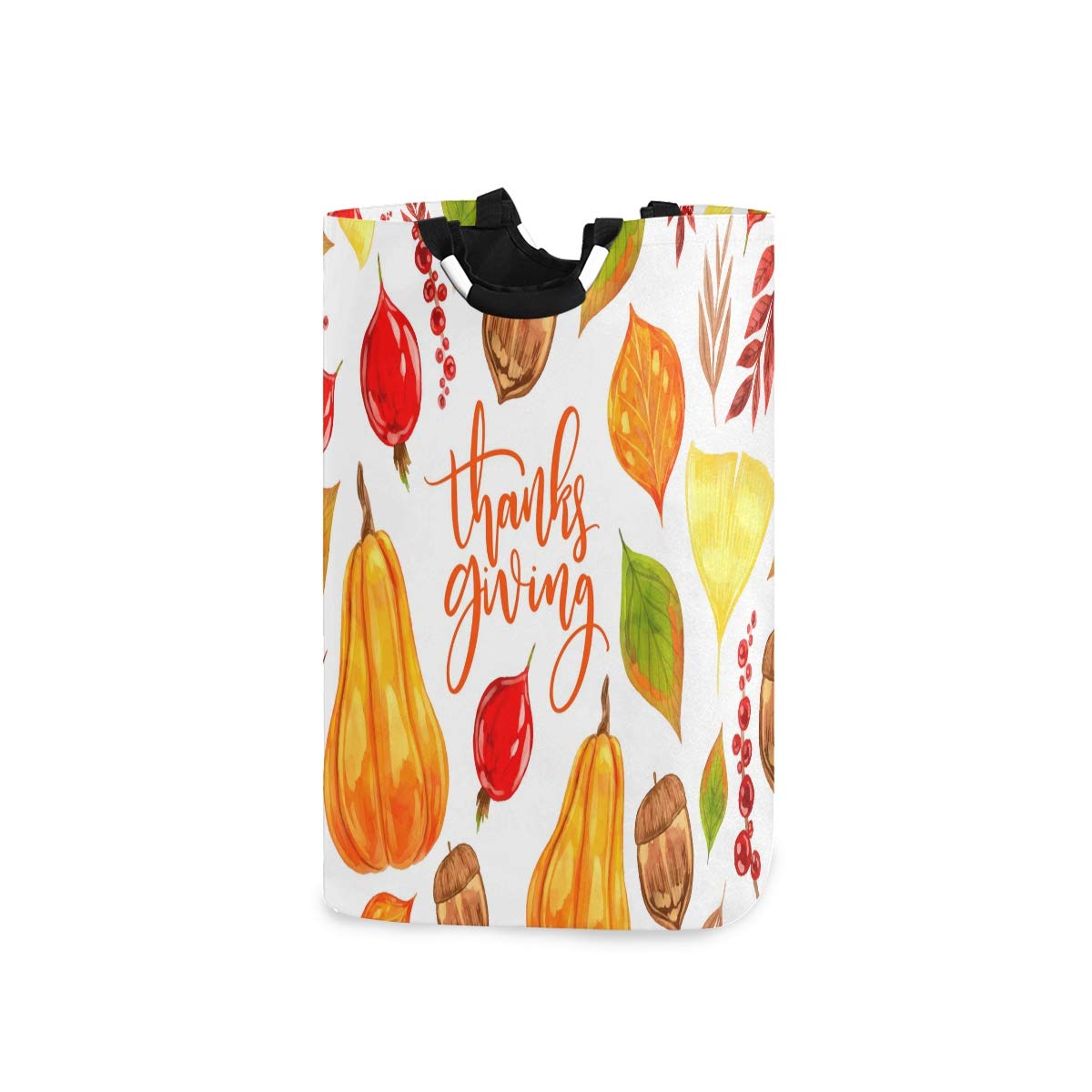 Thanksgiving Laundry Hamper with Watercolor Pumpkin & Leaf Design - Collapsible Clothes Basket for Dorm, College, Home | Portable Storage for Dirty Laundry, Bedroom Organization & Holiday Decor