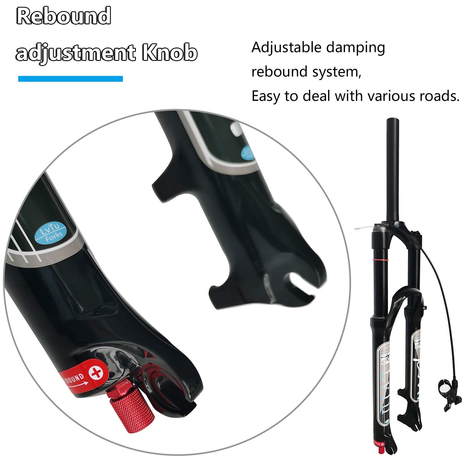**Mountain Bike Air Fork 26/27.5/29 Inch - Aluminum Alloy 140mm Travel Suspension Fork with Adjustable Damping - Tapered Remote Lock Out (Black, 29