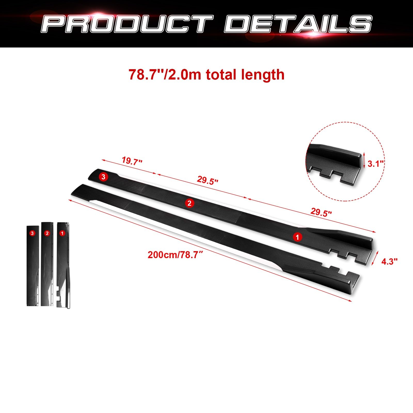 Xotic Tech Universal Car Side Skirts - Rocker Panel Protector with Splitter Winglets & Diffuser Bottom Line Extension Body Kit | Perfect for Street Racing, Car Shows & Daily Driving Protection