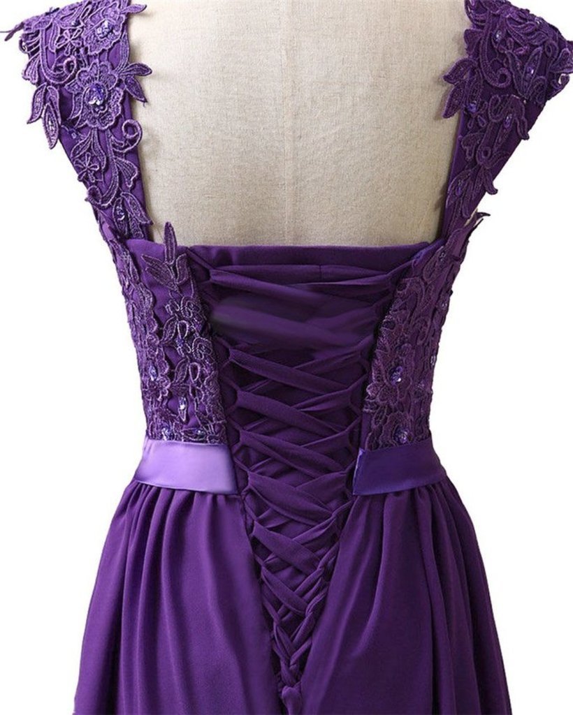 Elegant Women's Long Shoulder Straps Lace Chiffon Prom Formal Evening Dress for Wedding, Party & Special Occasions