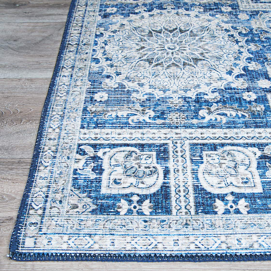 Couristan Pasha Sari Area Rug 9' x 12' Sapphire Blue - Luxury Handmade Wool Rug for Living Room, Bedroom & Dining Room Decor